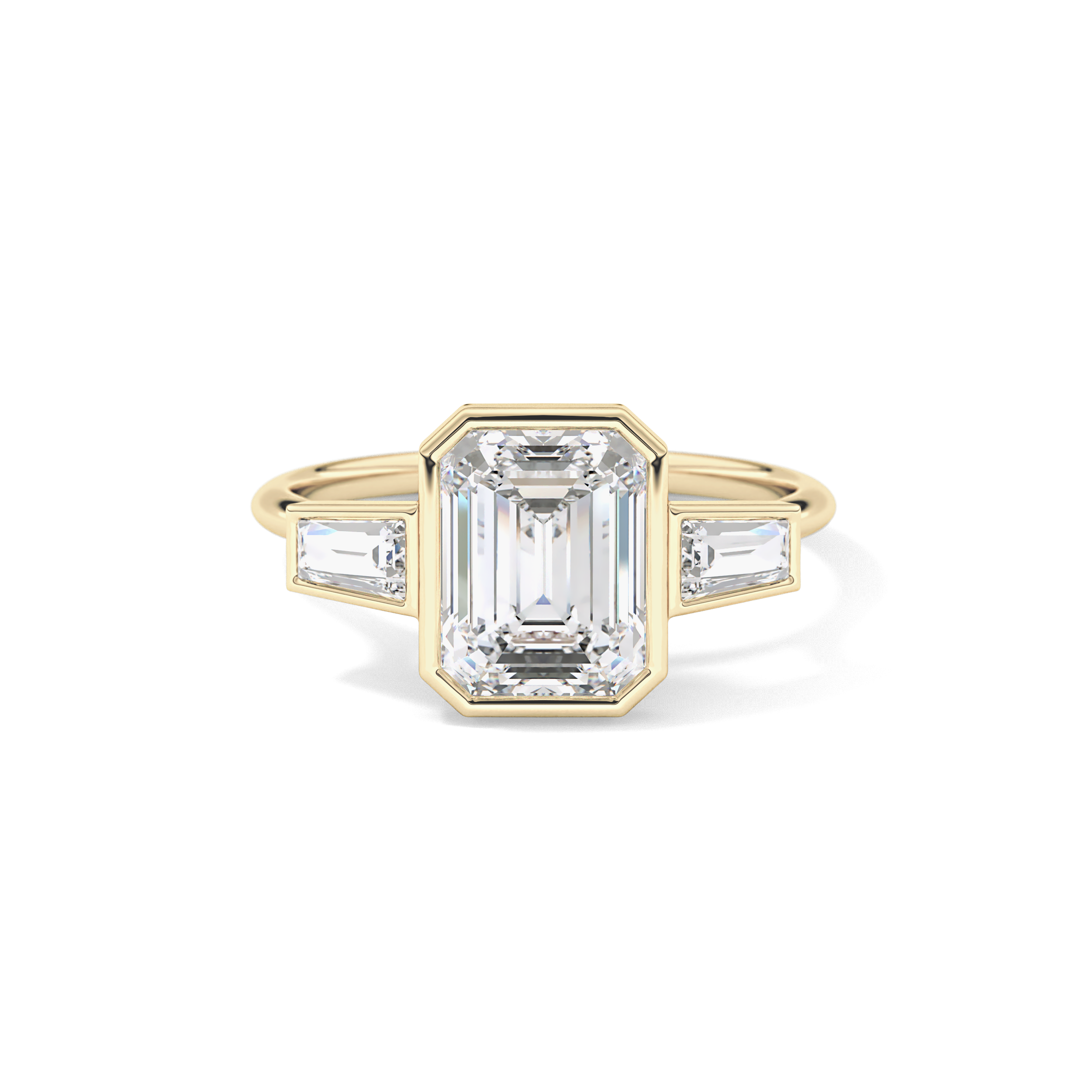 Emerald Three Stone Lab Grown Diamond Engagement Ring