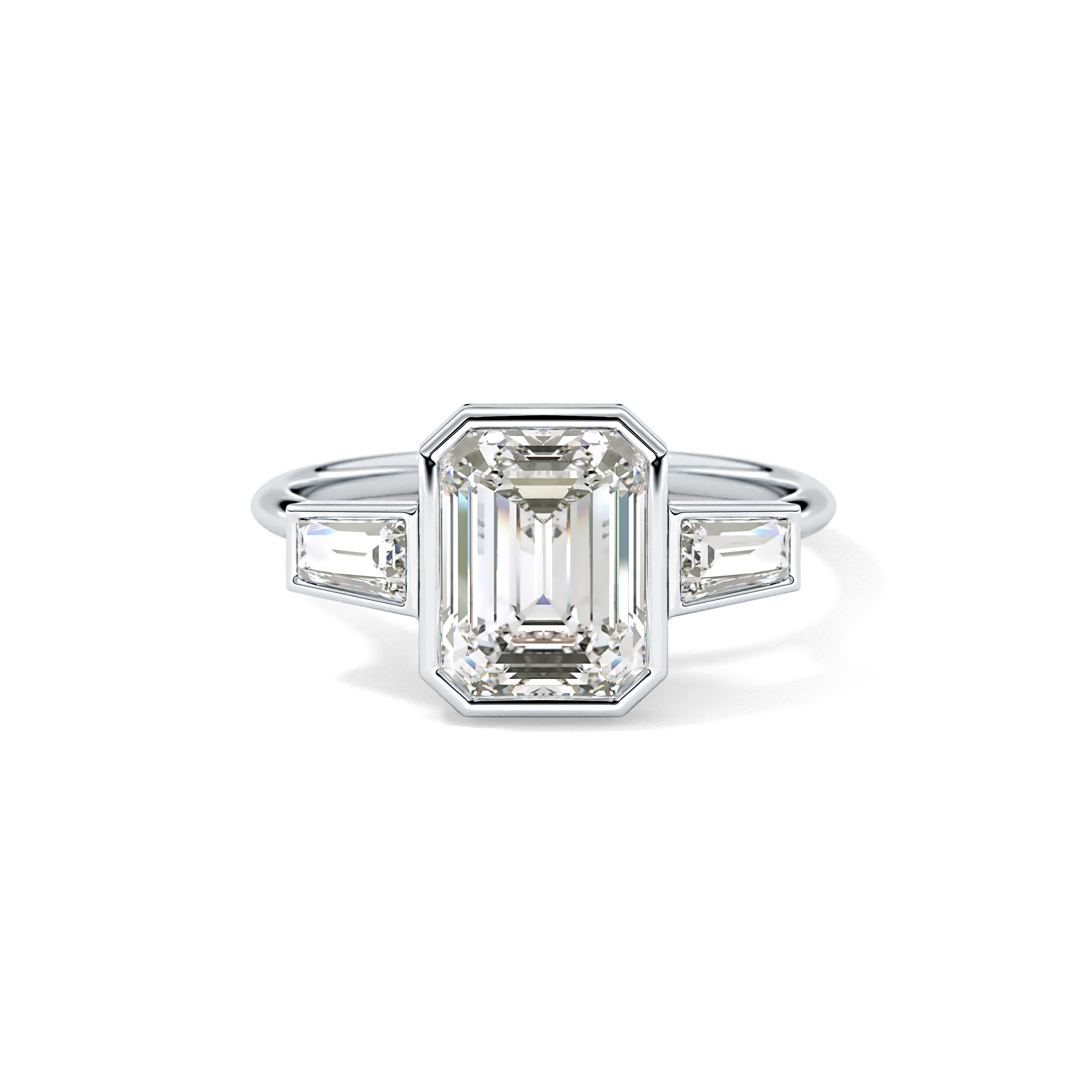 Emerald Three Stone Lab Grown Diamond Engagement Ring