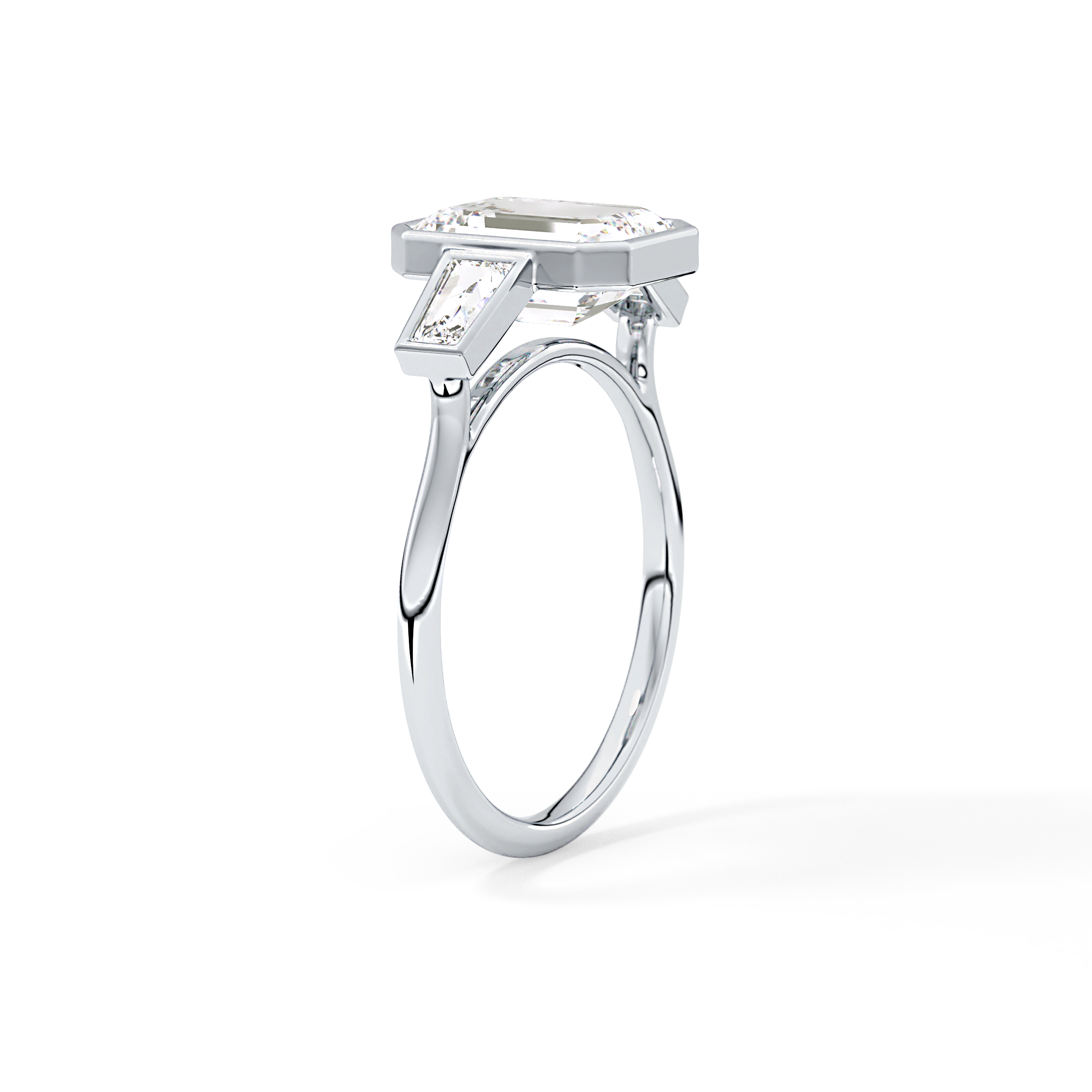 Emerald Three Stone Lab Grown Diamond Engagement Ring