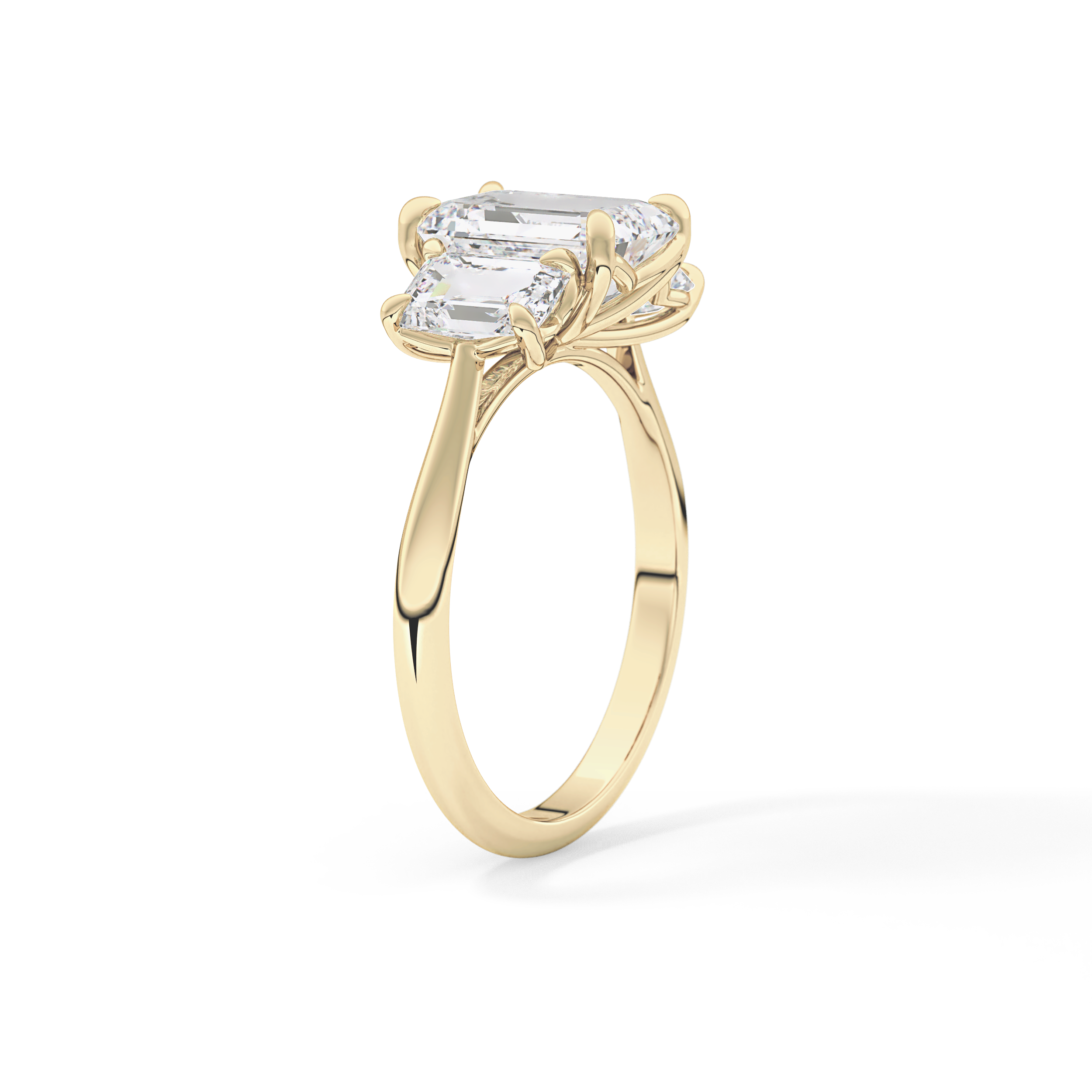 Emerald Three Stone Lab Grown Diamond Engagement Ring