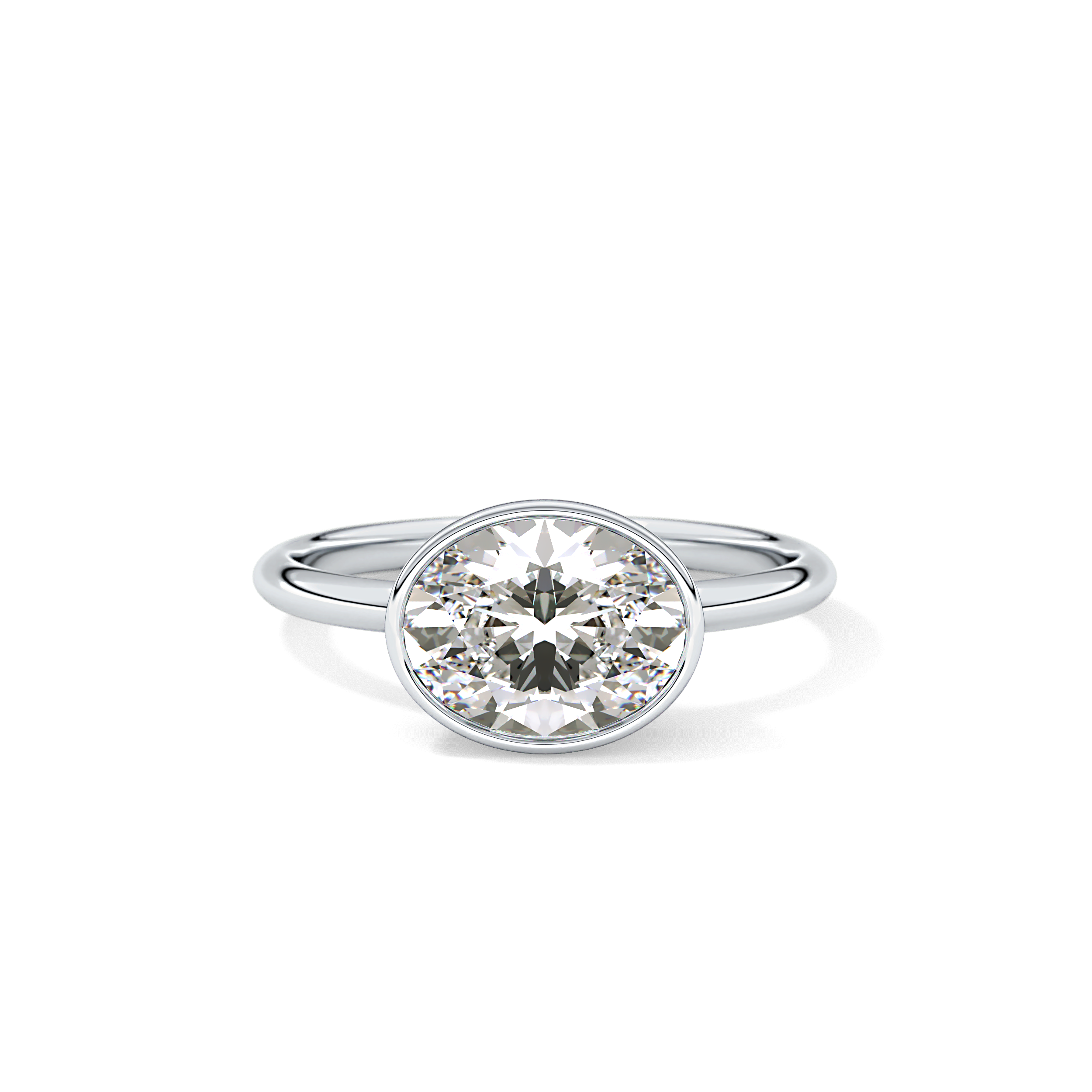 East West Oval Bezel Lab Grown Engagement Ring