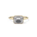 East West Emerald Bezel Lab Grown Engagement Ring