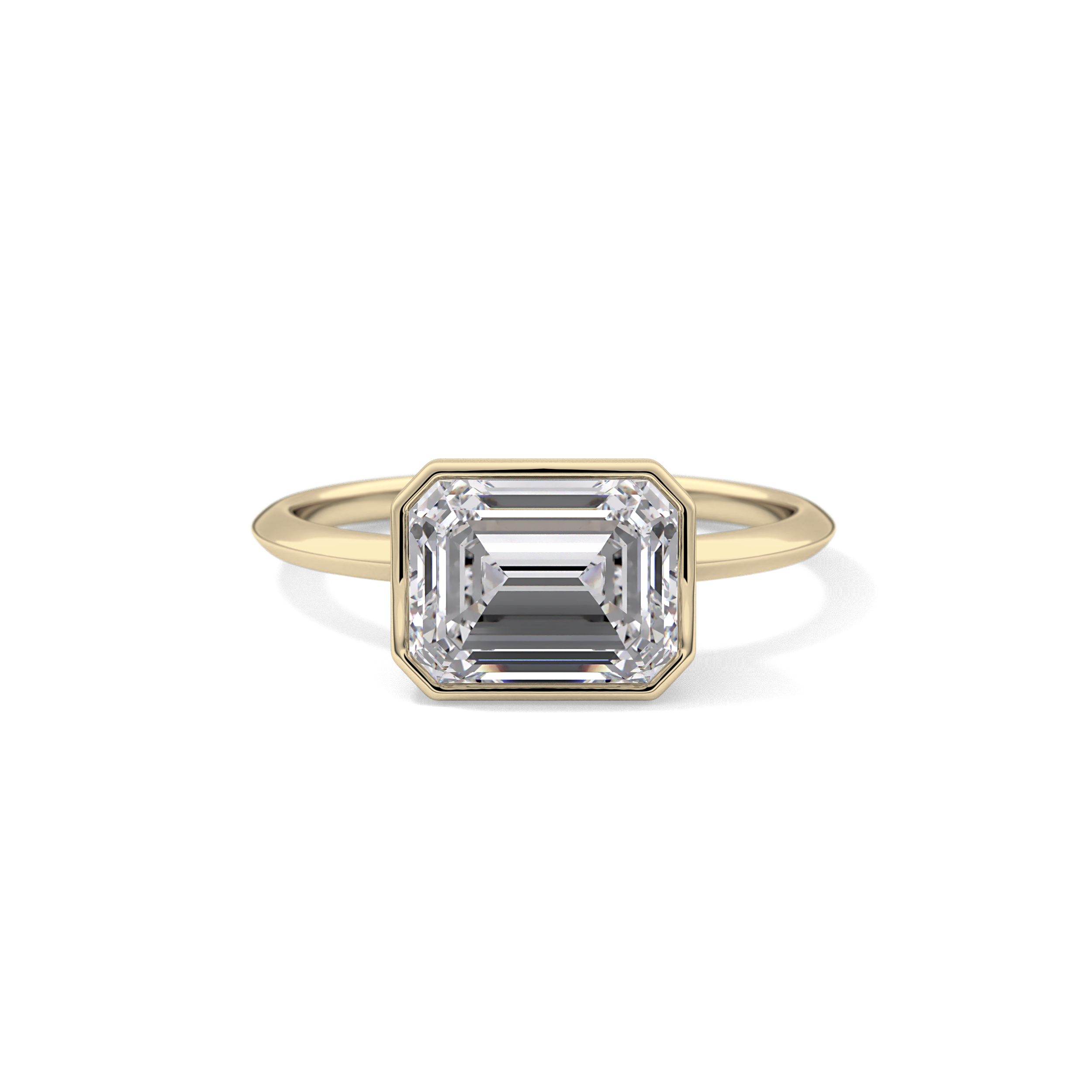 East West Emerald Bezel Lab Grown Engagement Ring