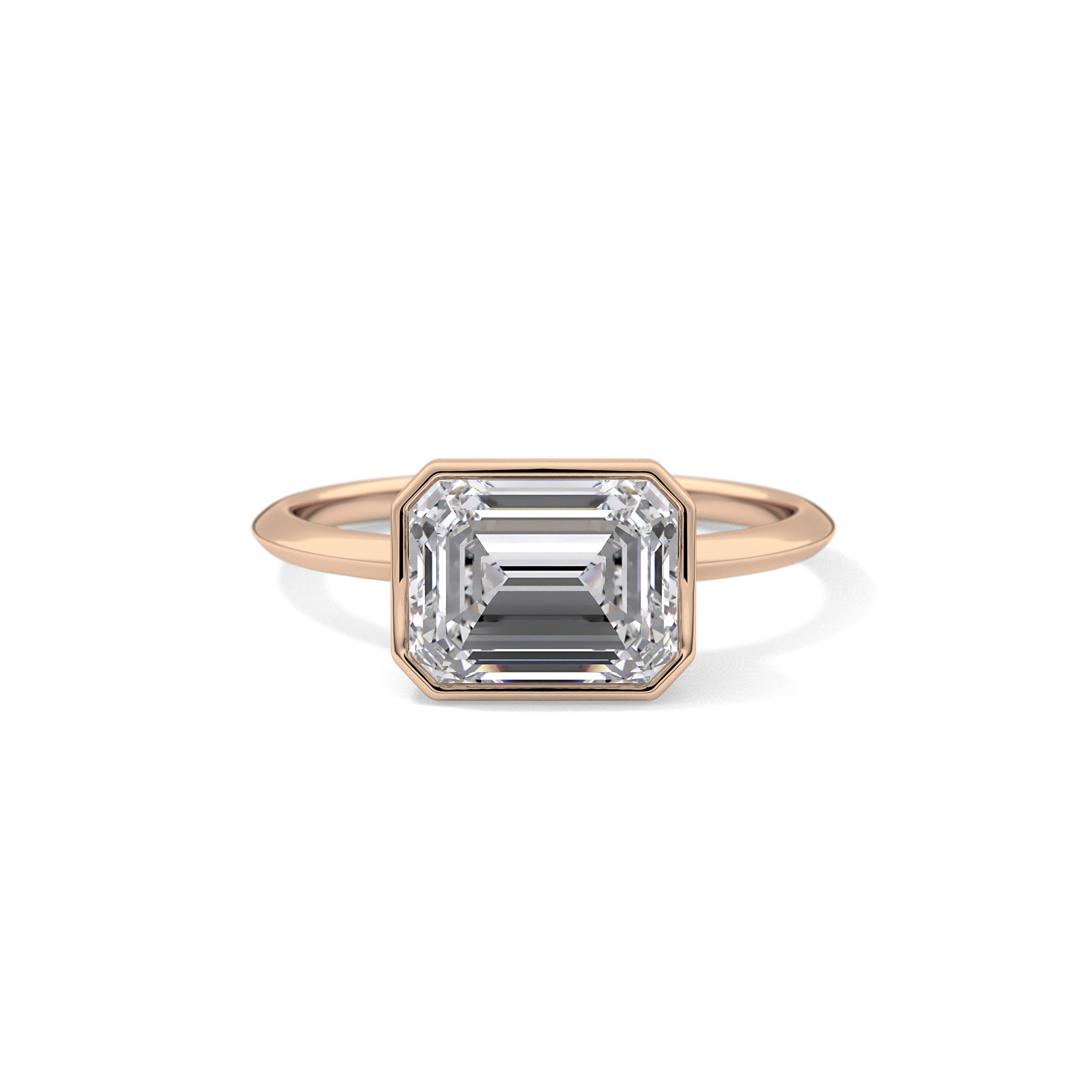 East West Emerald Bezel Lab Grown Engagement Ring