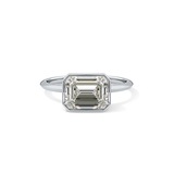 East West Emerald Bezel Lab Grown Engagement Ring