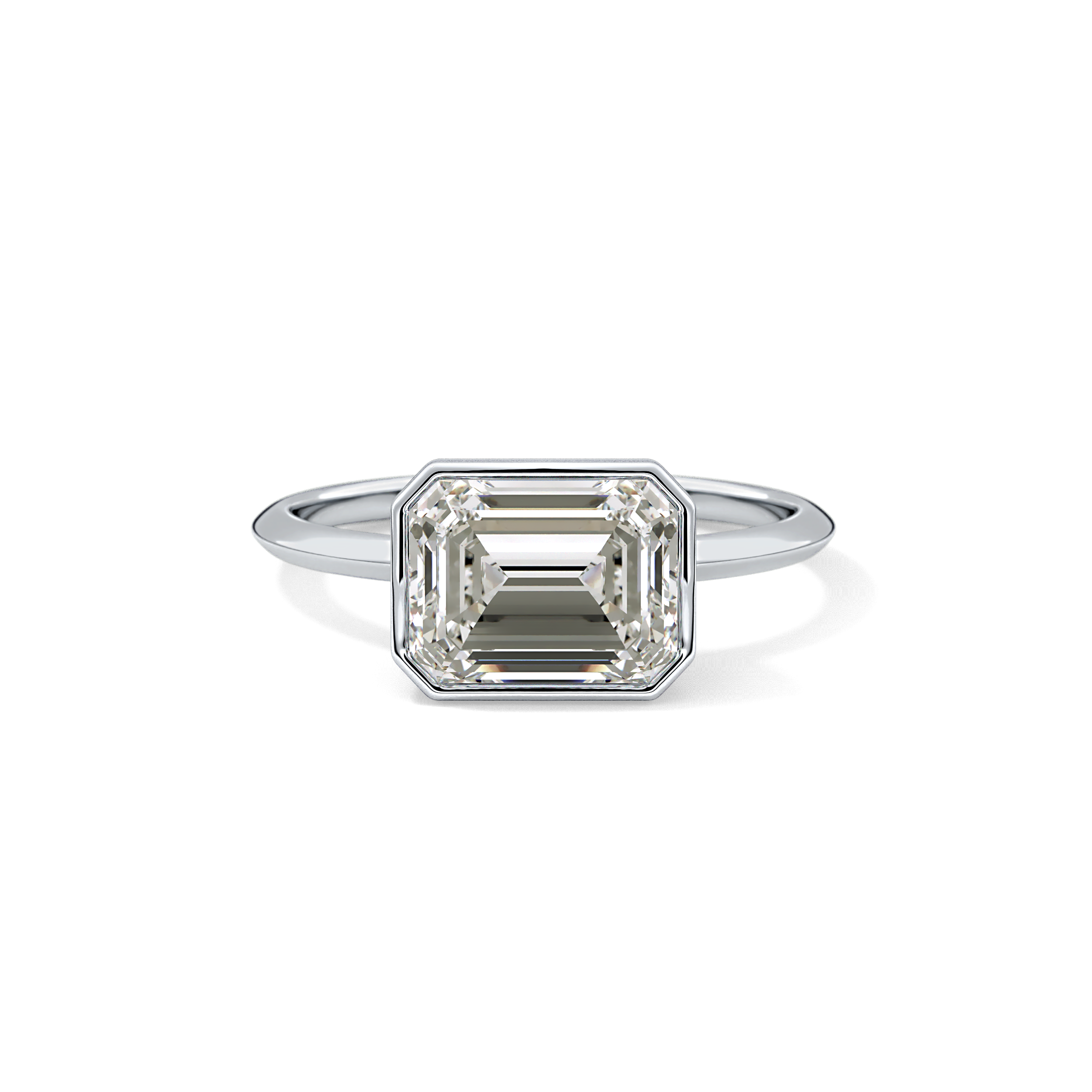 East West Emerald Bezel Lab Grown Engagement Ring