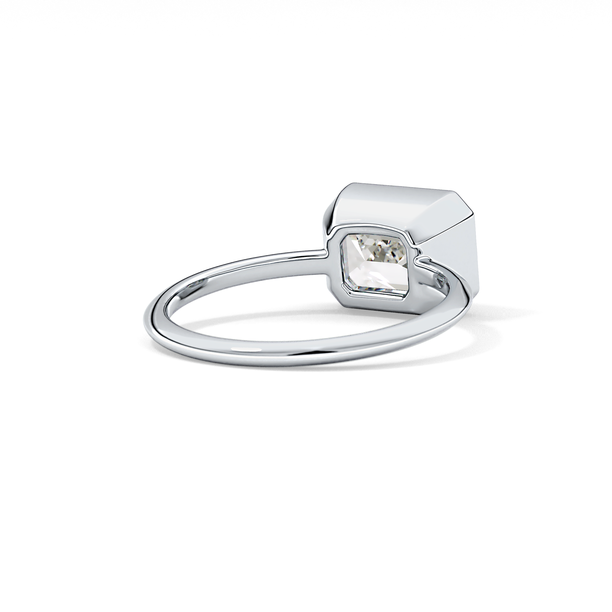 East West Emerald Bezel Lab Grown Engagement Ring