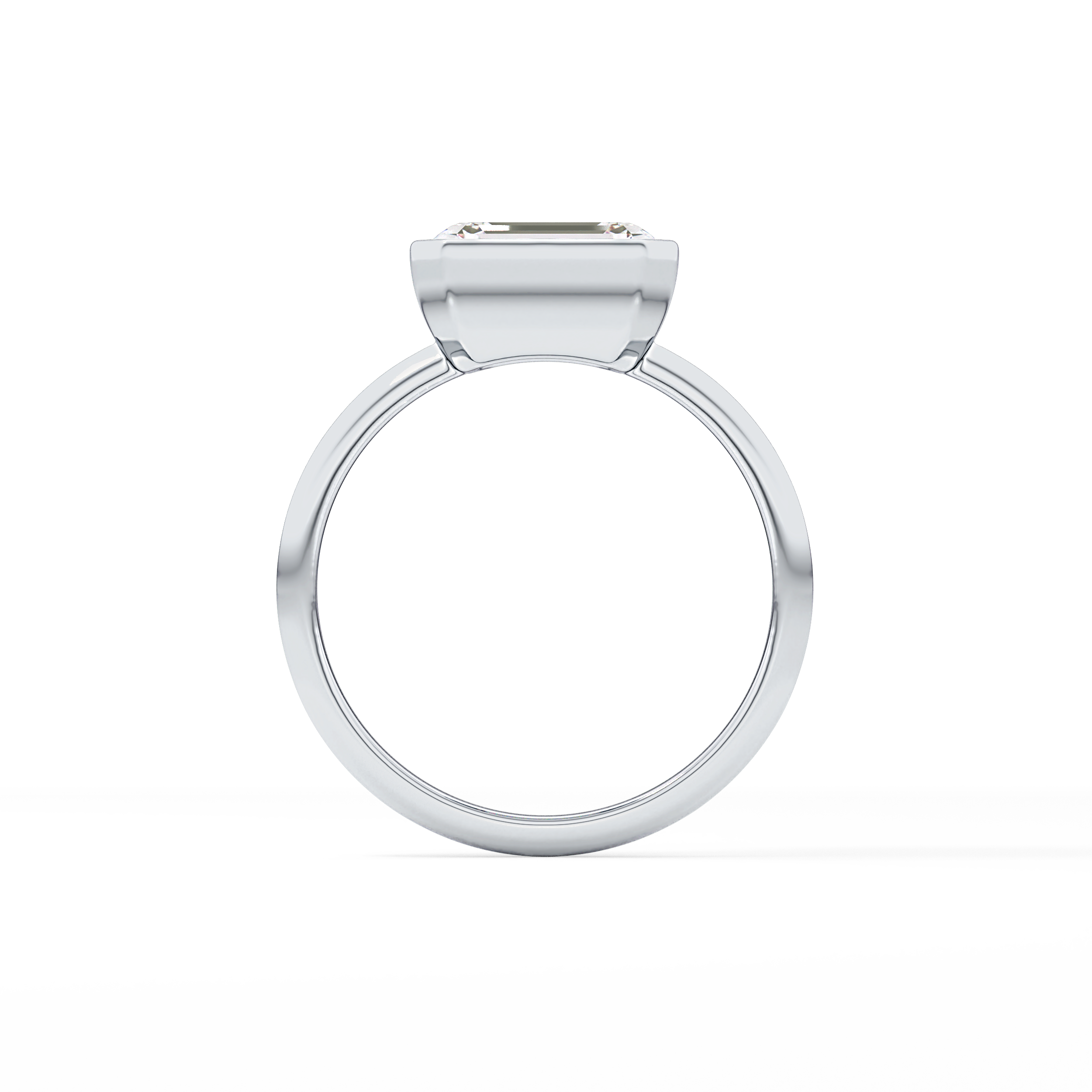 East West Emerald Bezel Lab Grown Engagement Ring