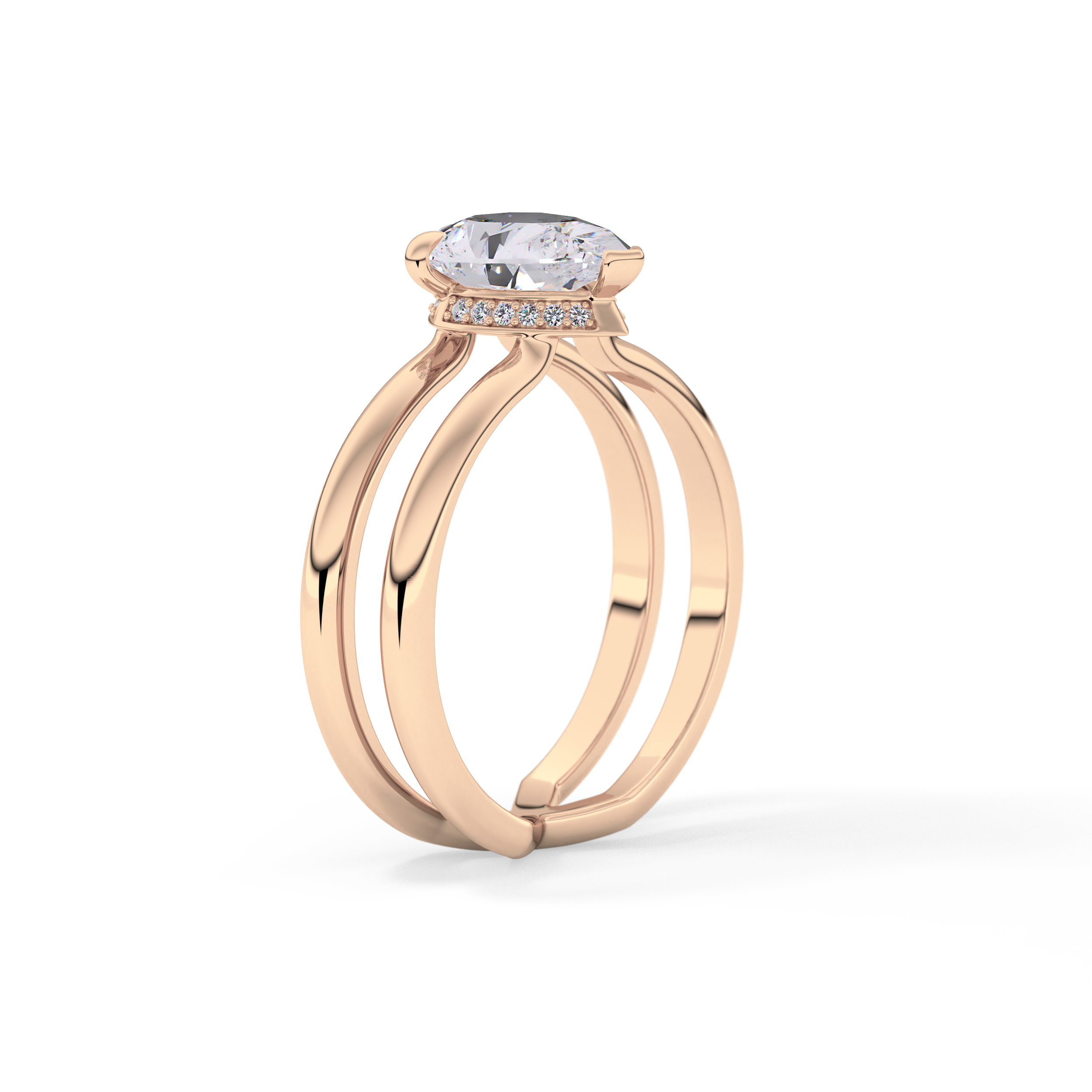 Pear Double Shank & Hidden Halo Lab Grown Diamond Engagement Ring