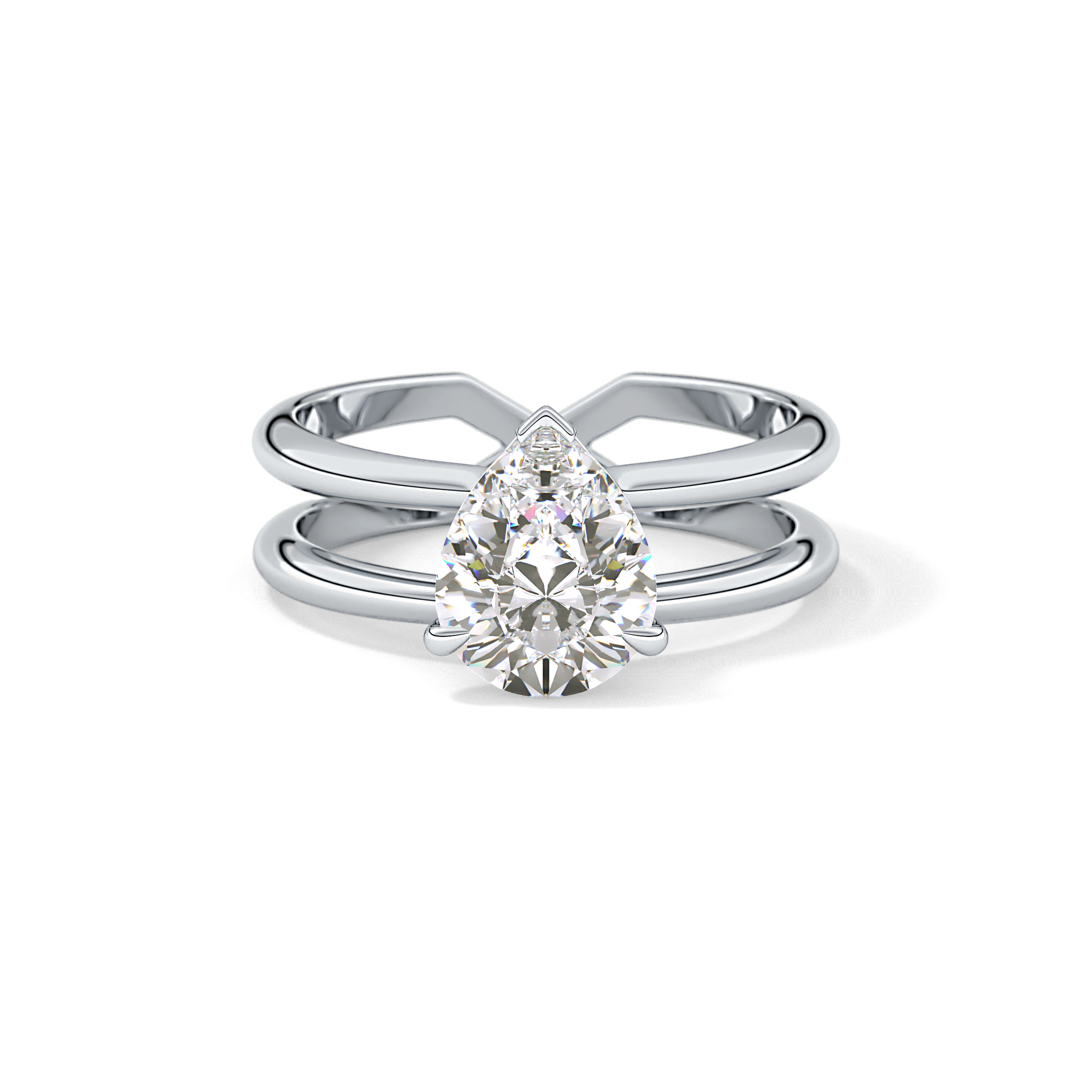 Pear Double Shank & Hidden Halo Lab Grown Diamond Engagement Ring