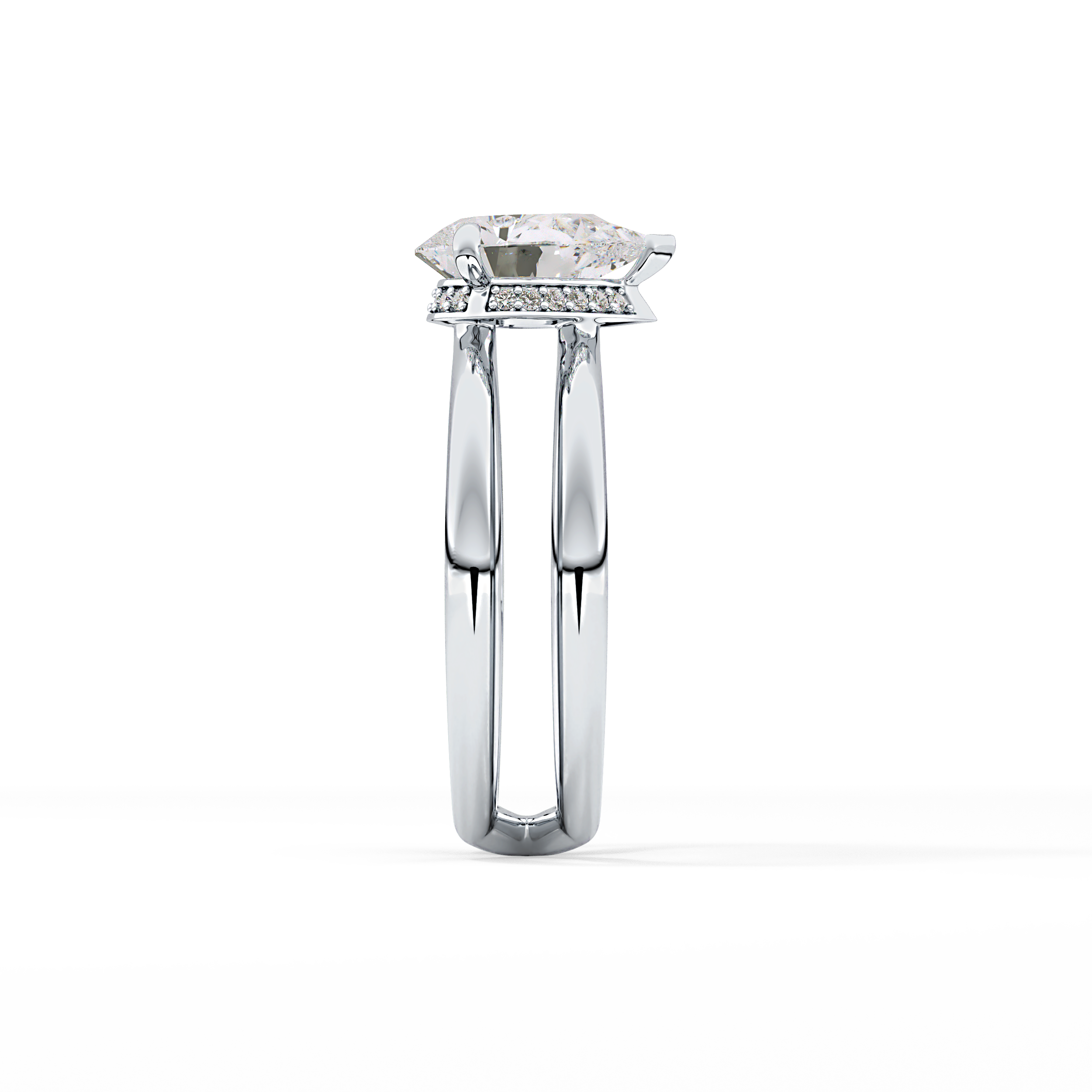 Pear Double Shank & Hidden Halo Lab Grown Diamond Engagement Ring