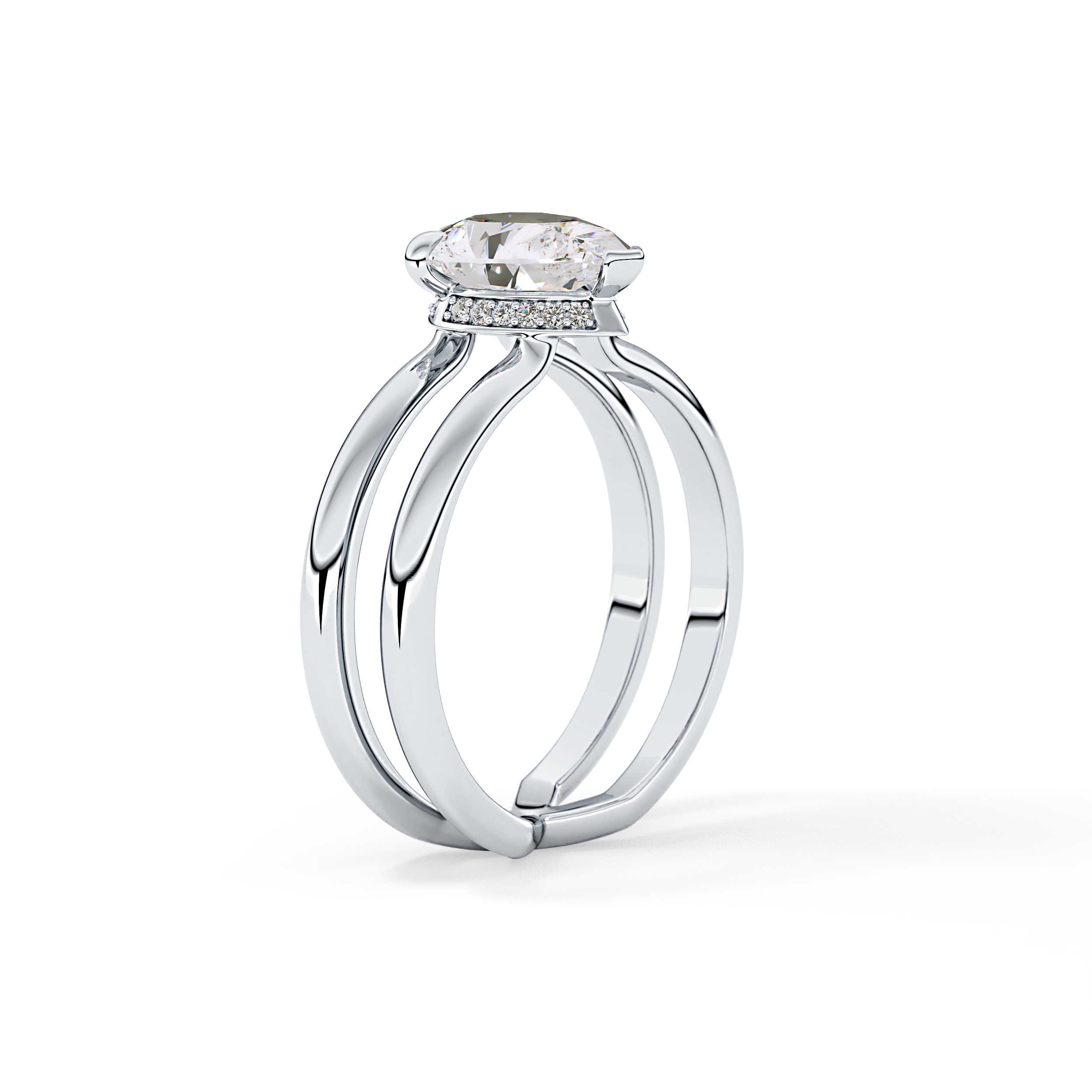 Pear Double Shank & Hidden Halo Lab Grown Diamond Engagement Ring