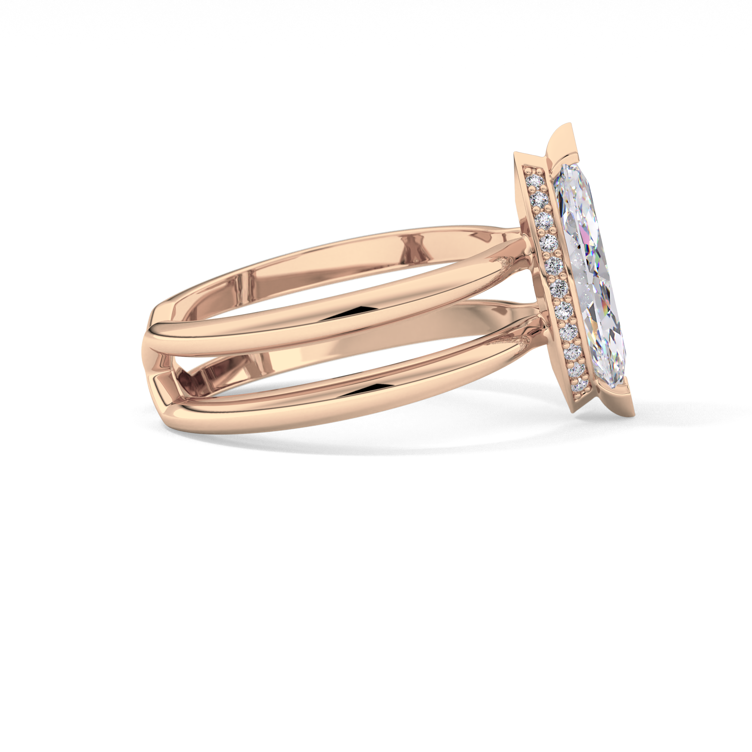 Marquise Double Shank & Hidden Halo Lab Grown Diamond Engagement Ring