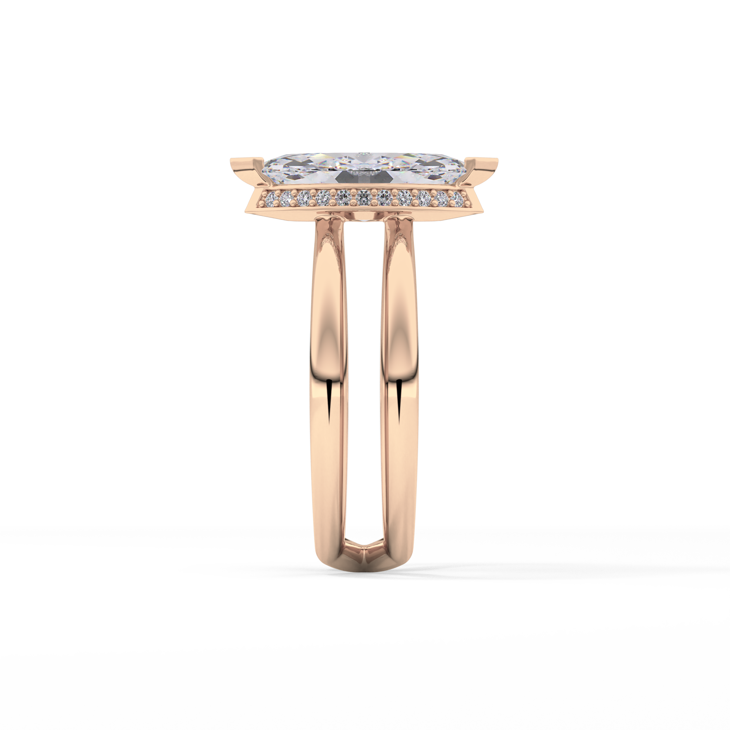Marquise Double Shank & Hidden Halo Lab Grown Diamond Engagement Ring