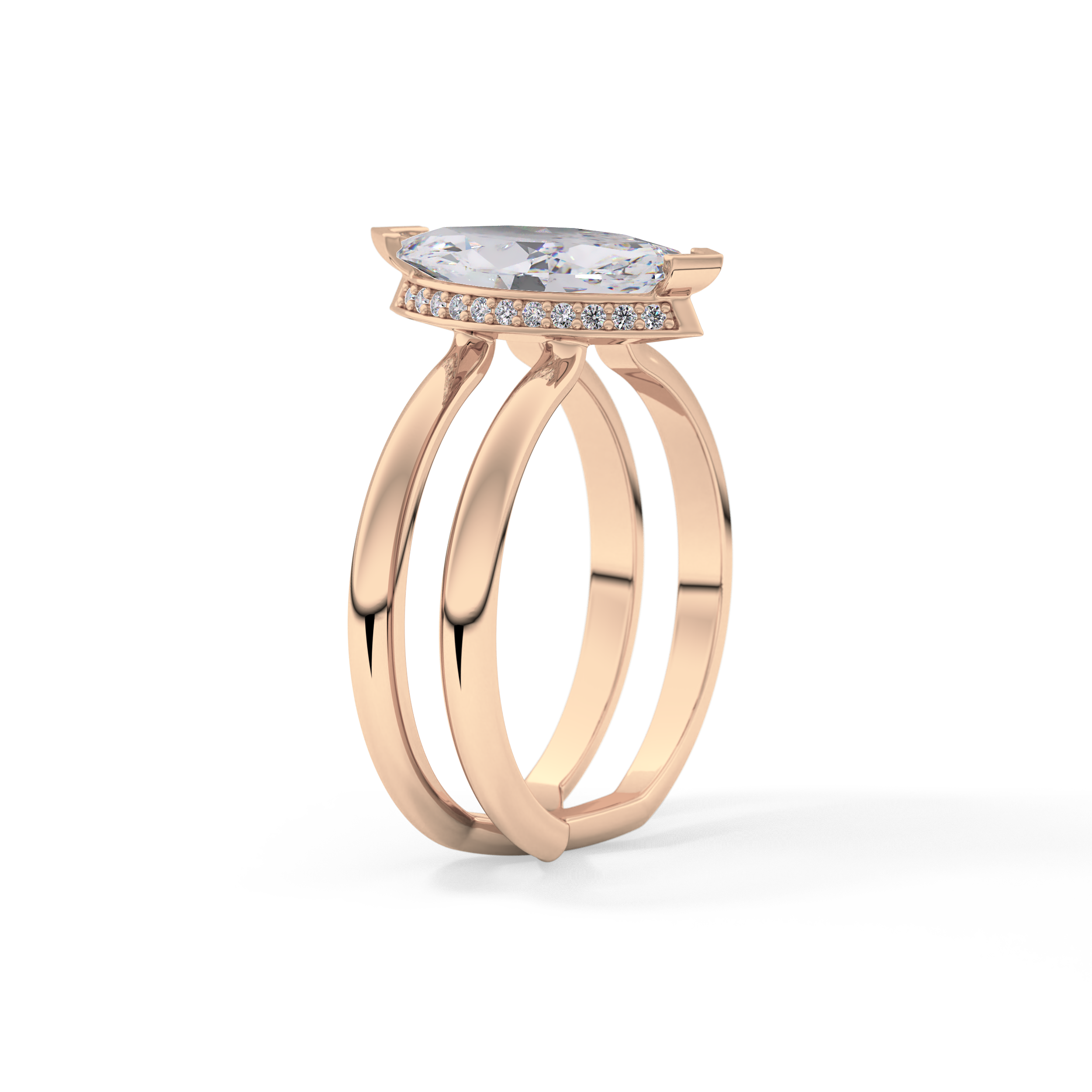 Marquise Double Shank & Hidden Halo Lab Grown Diamond Engagement Ring