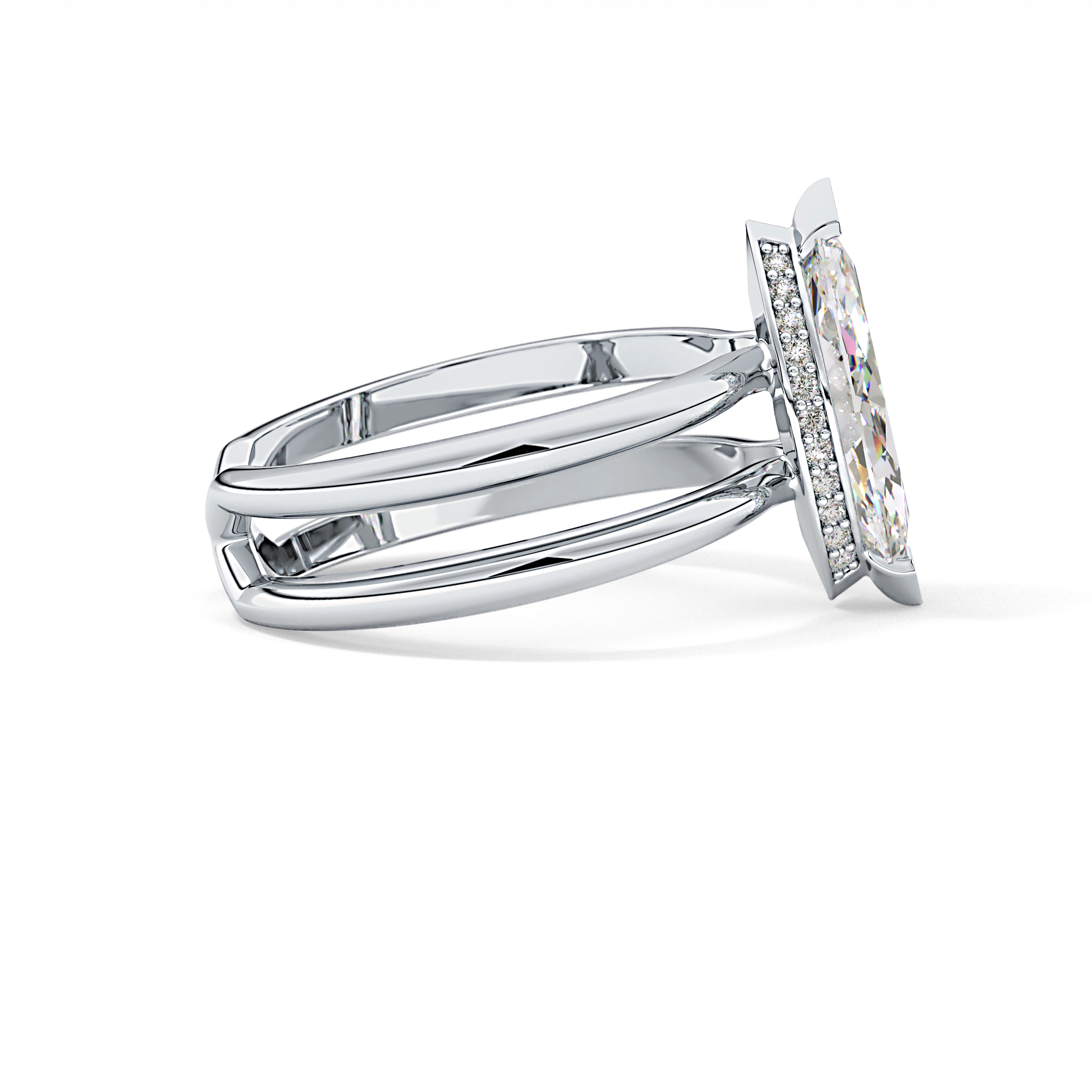 Marquise Double Shank & Hidden Halo Lab Grown Diamond Engagement Ring