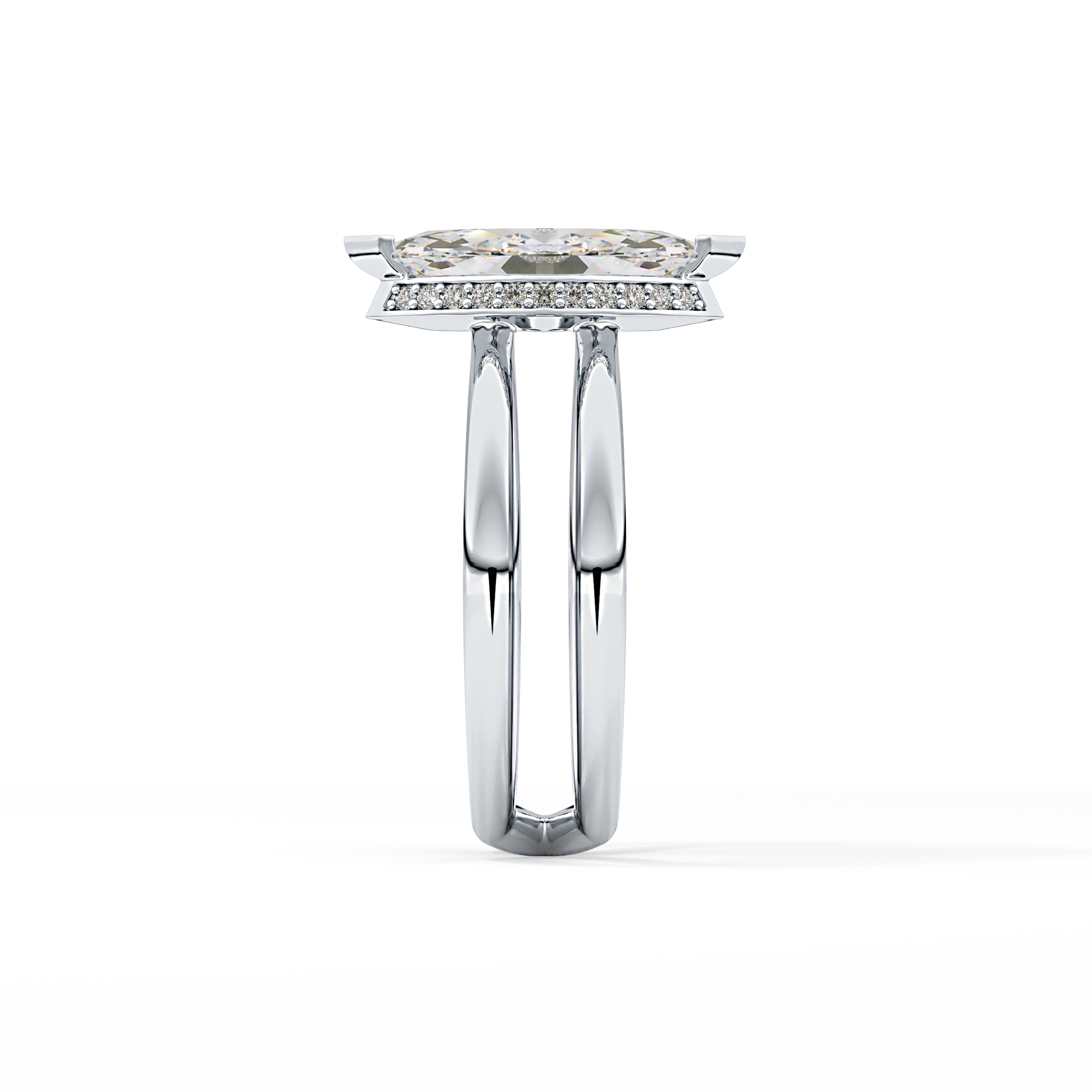 Marquise Double Shank & Hidden Halo Lab Grown Diamond Engagement Ring