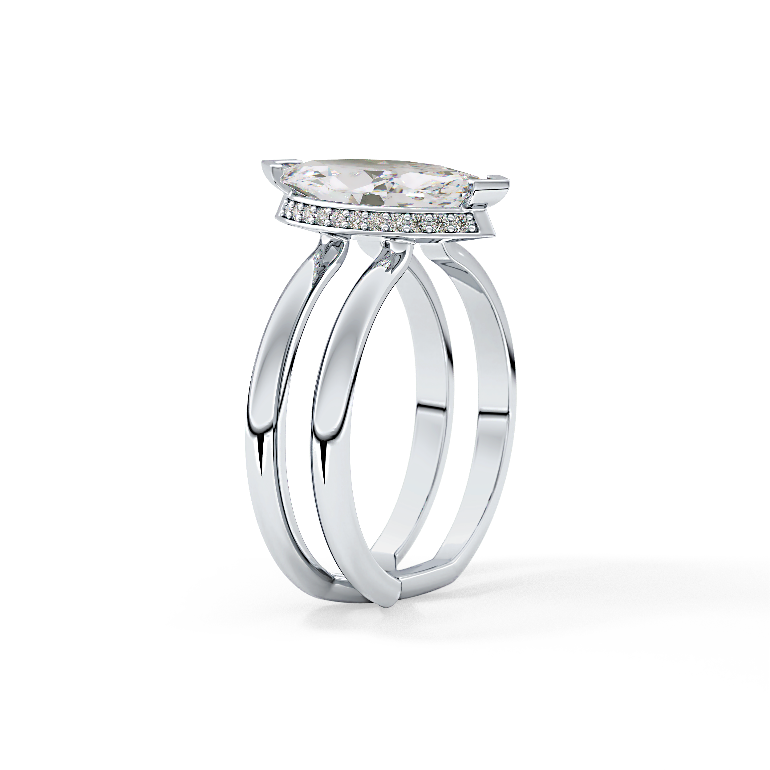 Marquise Double Shank & Hidden Halo Lab Grown Diamond Engagement Ring