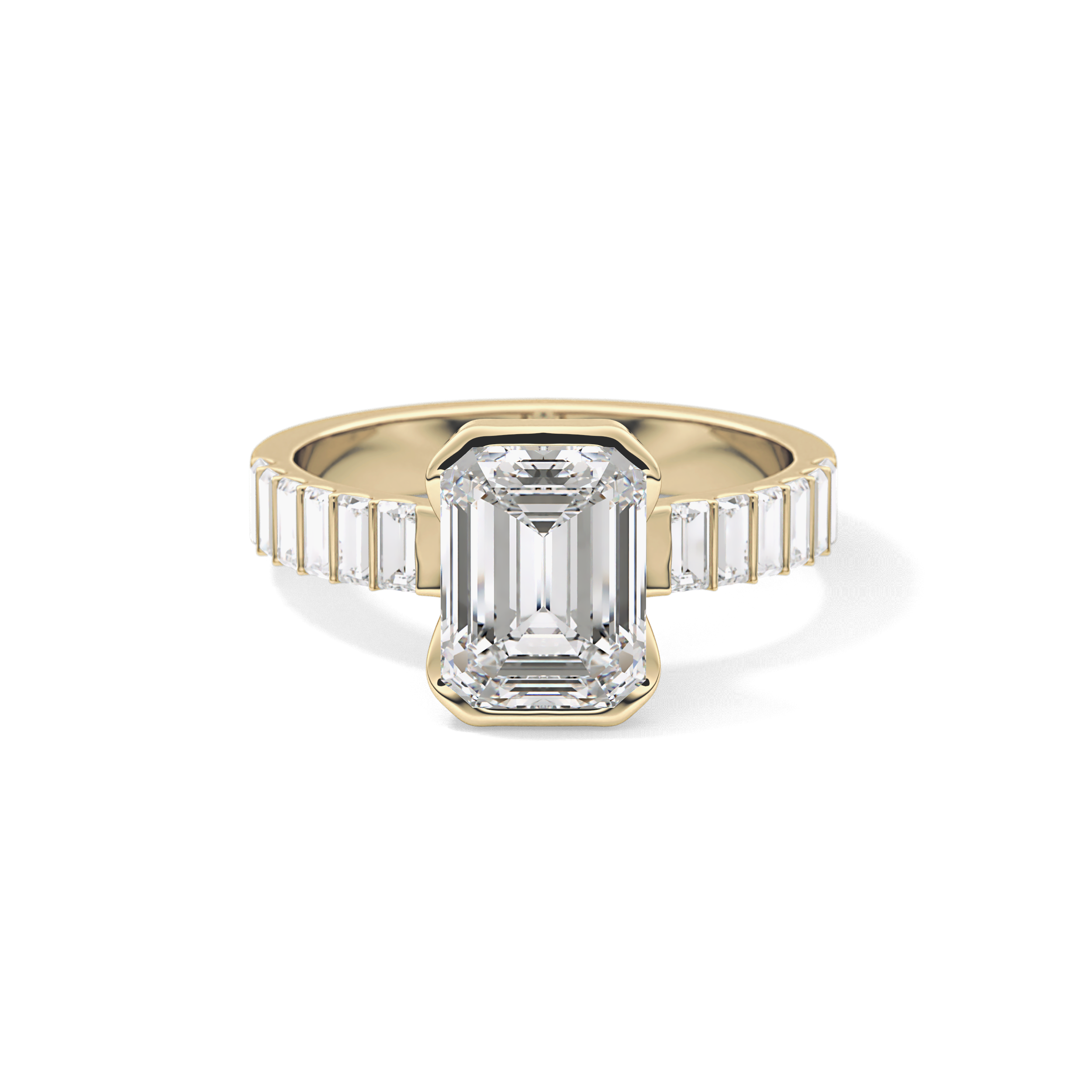 Emerald Half Bezel & Pave Lab Grown Diamond Engagement Ring