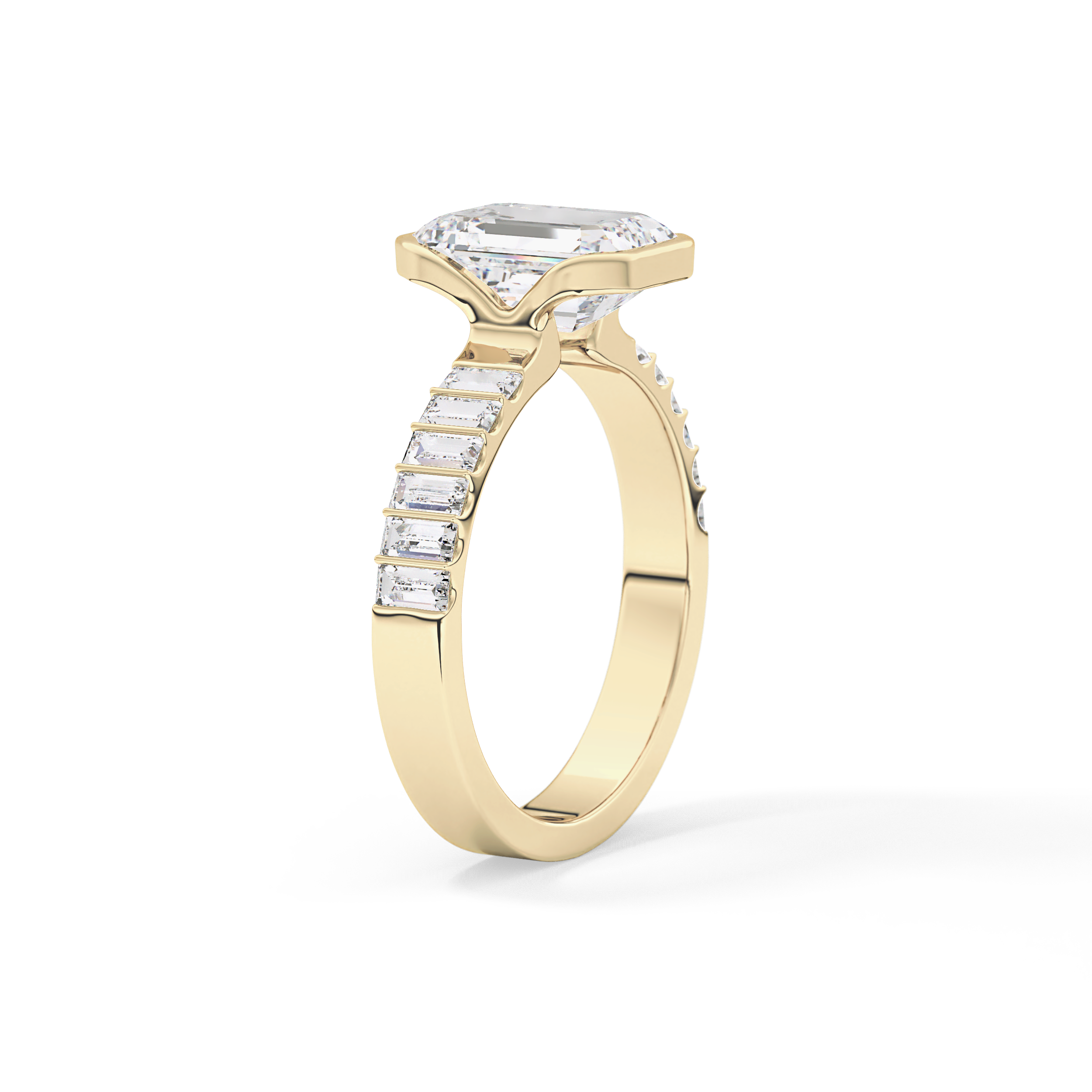 Emerald Half Bezel & Pave Lab Grown Diamond Engagement Ring
