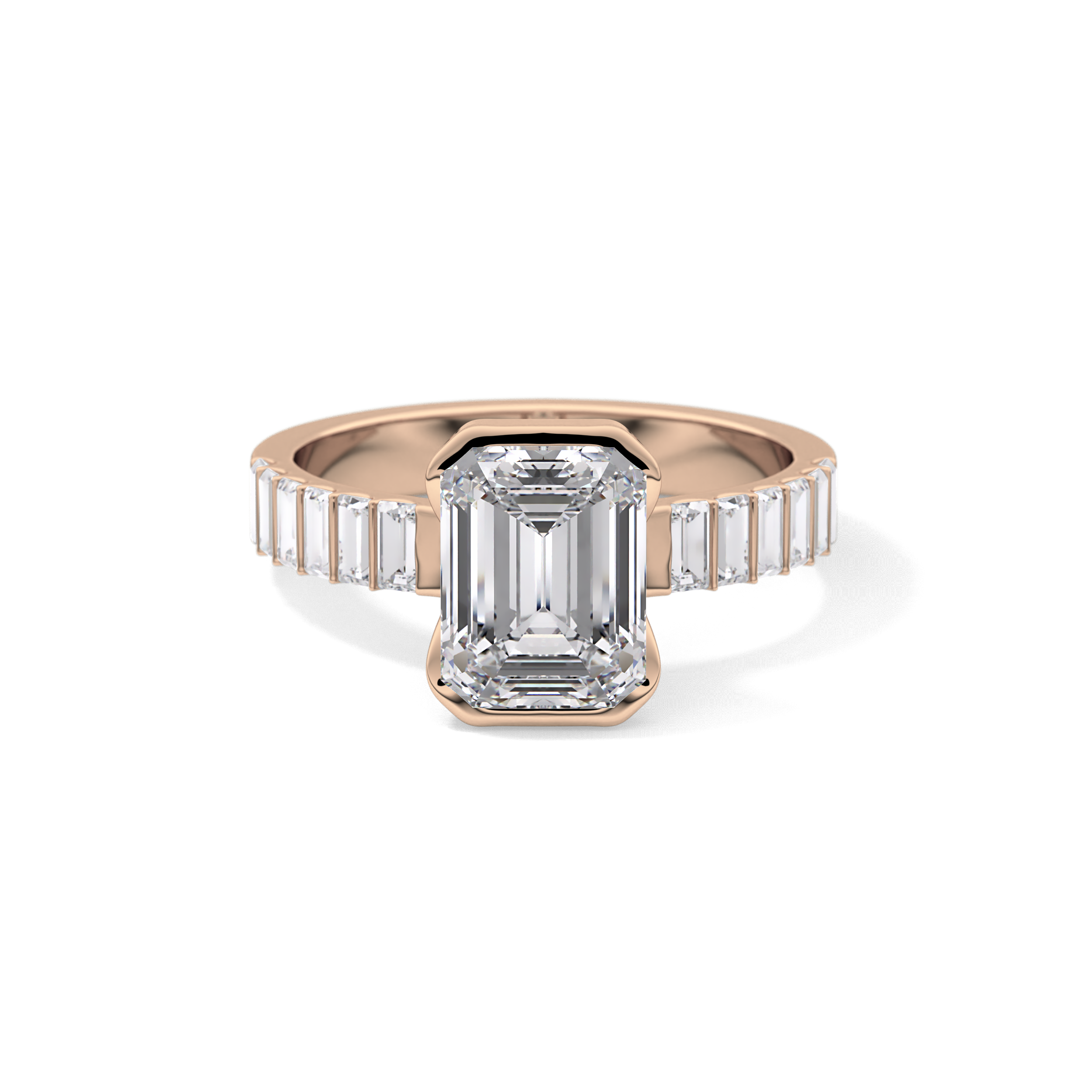 Emerald Half Bezel & Pave Lab Grown Diamond Engagement Ring