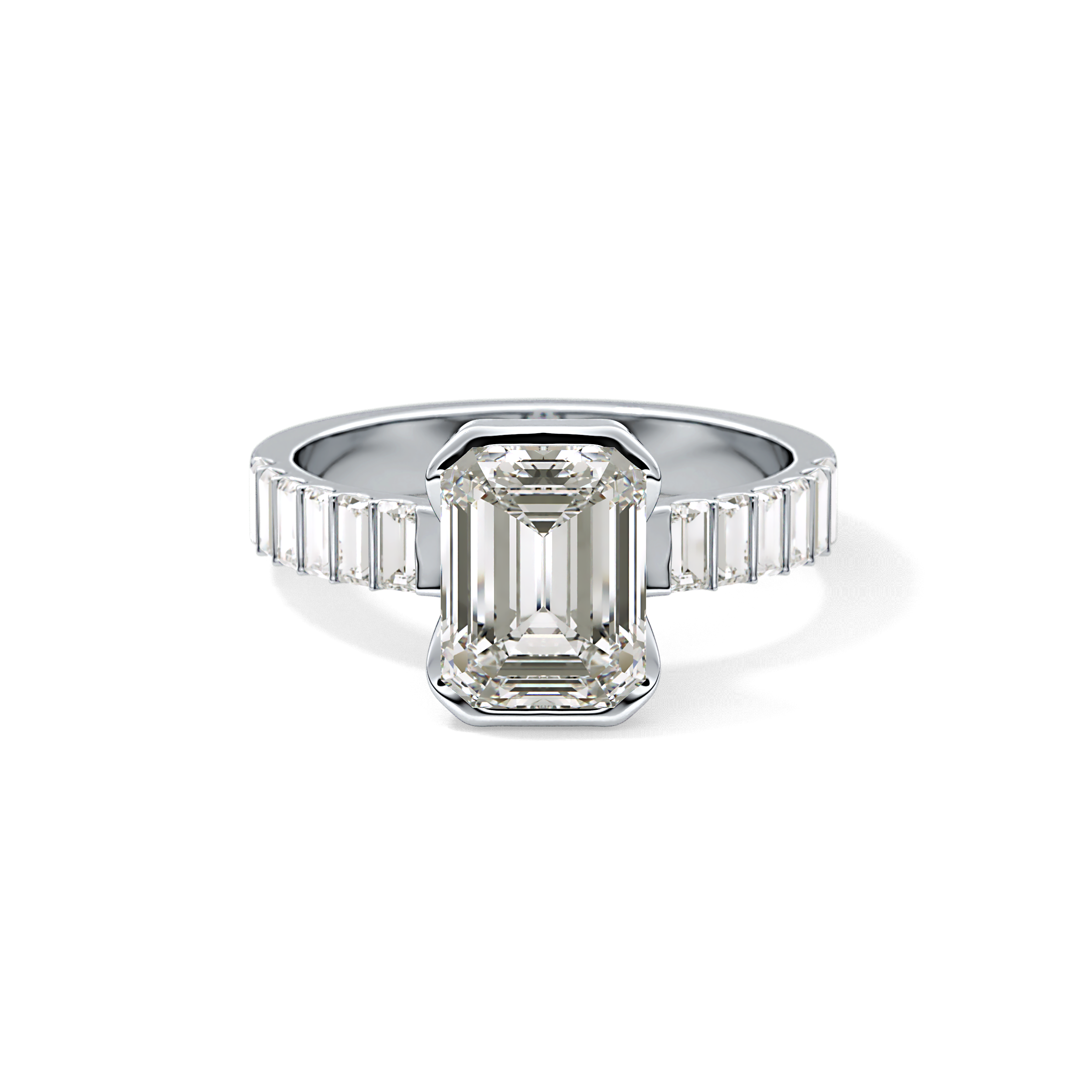 Emerald Half Bezel & Pave Lab Grown Diamond Engagement Ring