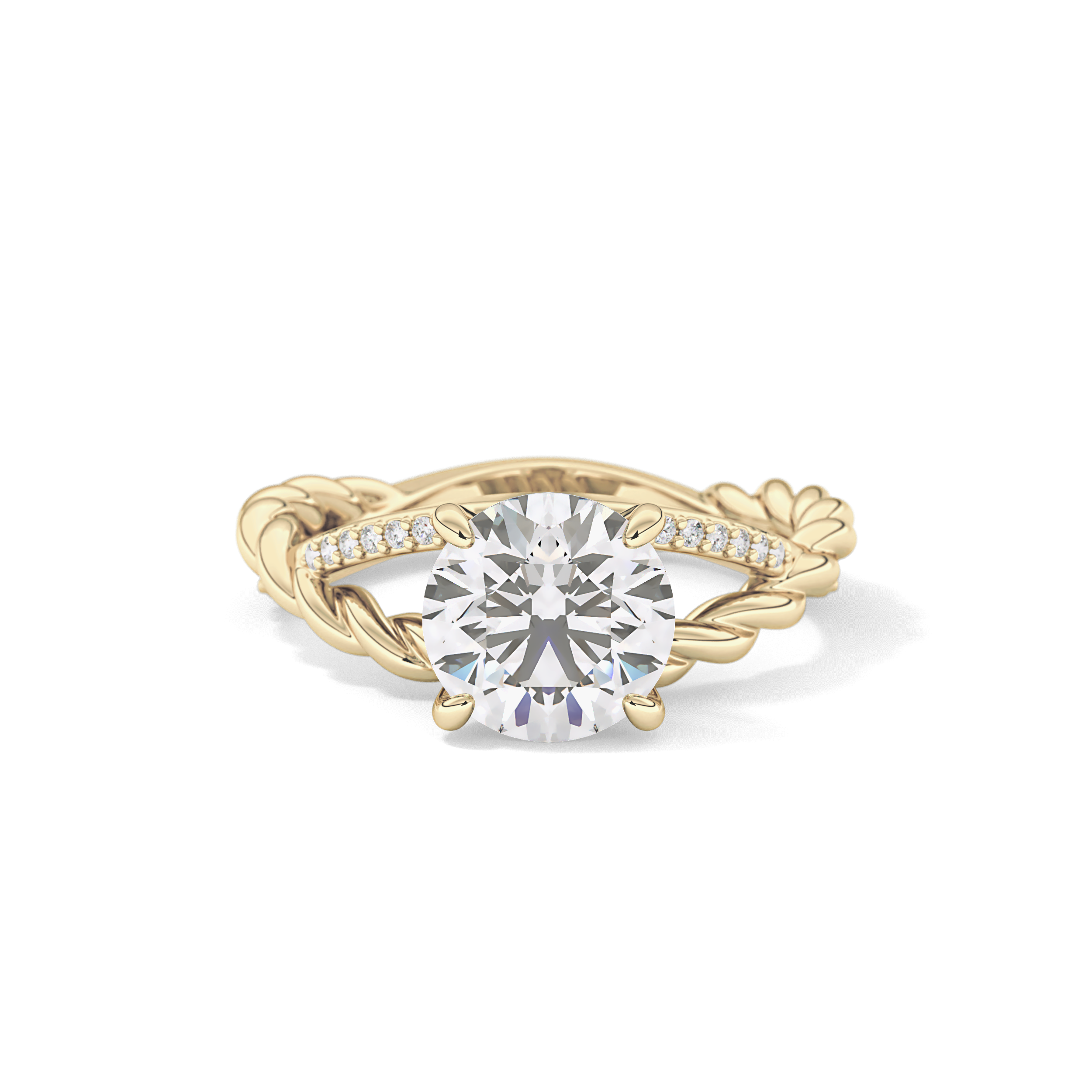 Round Pave Twisted Shank Lab Grown Diamond Engagement Ring