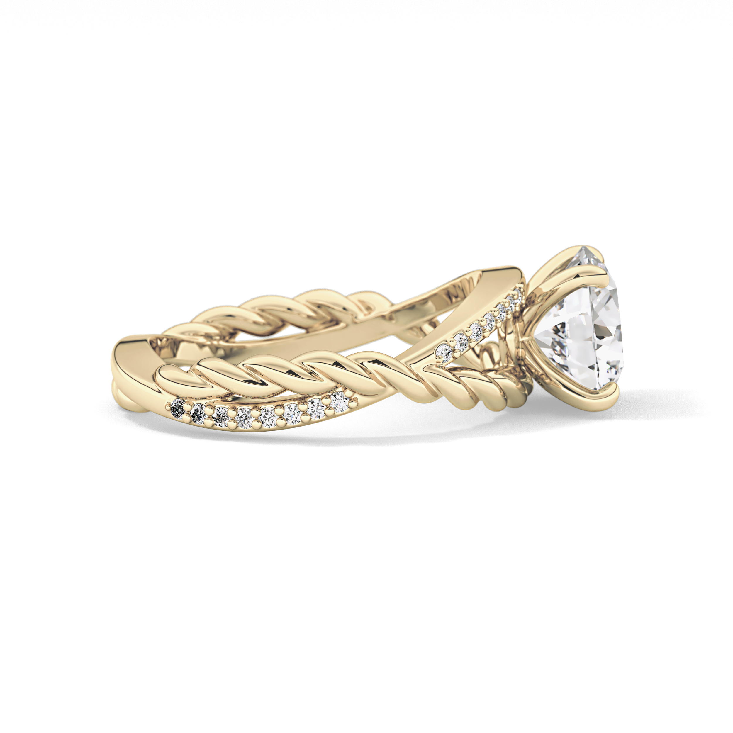Round Pave Twisted Shank Lab Grown Diamond Engagement Ring