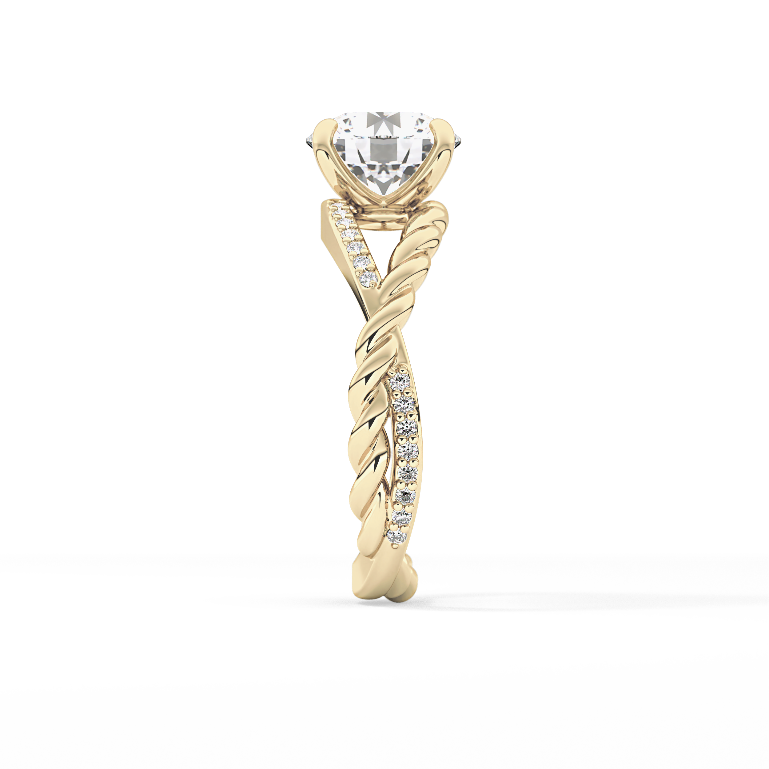 Round Pave Twisted Shank Lab Grown Diamond Engagement Ring