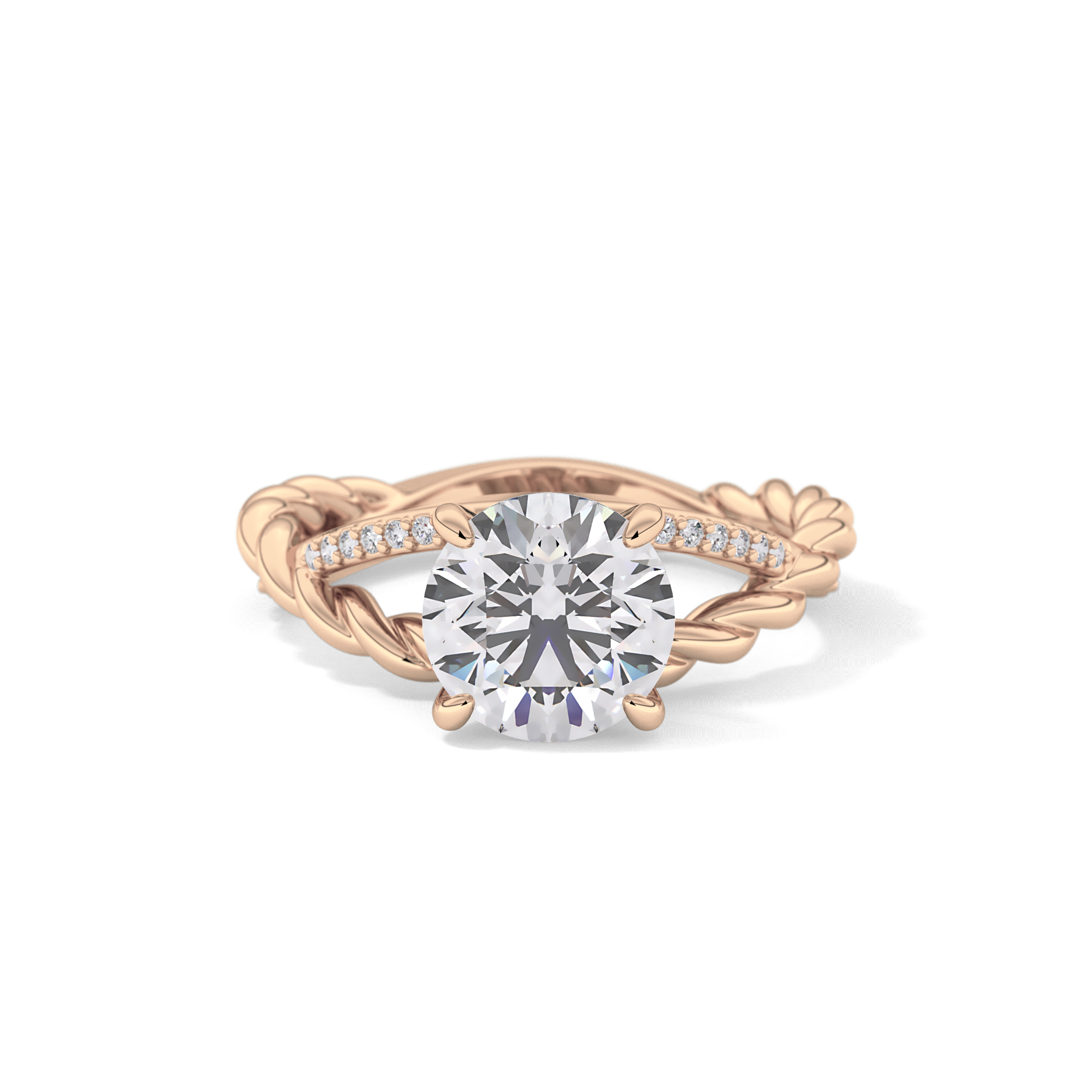 Round Pave Twisted Shank Lab Grown Diamond Engagement Ring