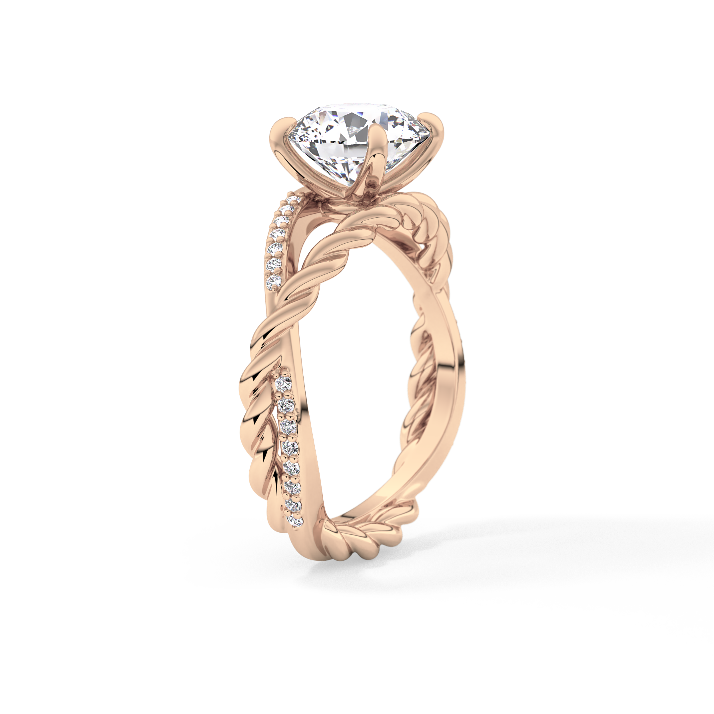 Round Pave Twisted Shank Lab Grown Diamond Engagement Ring