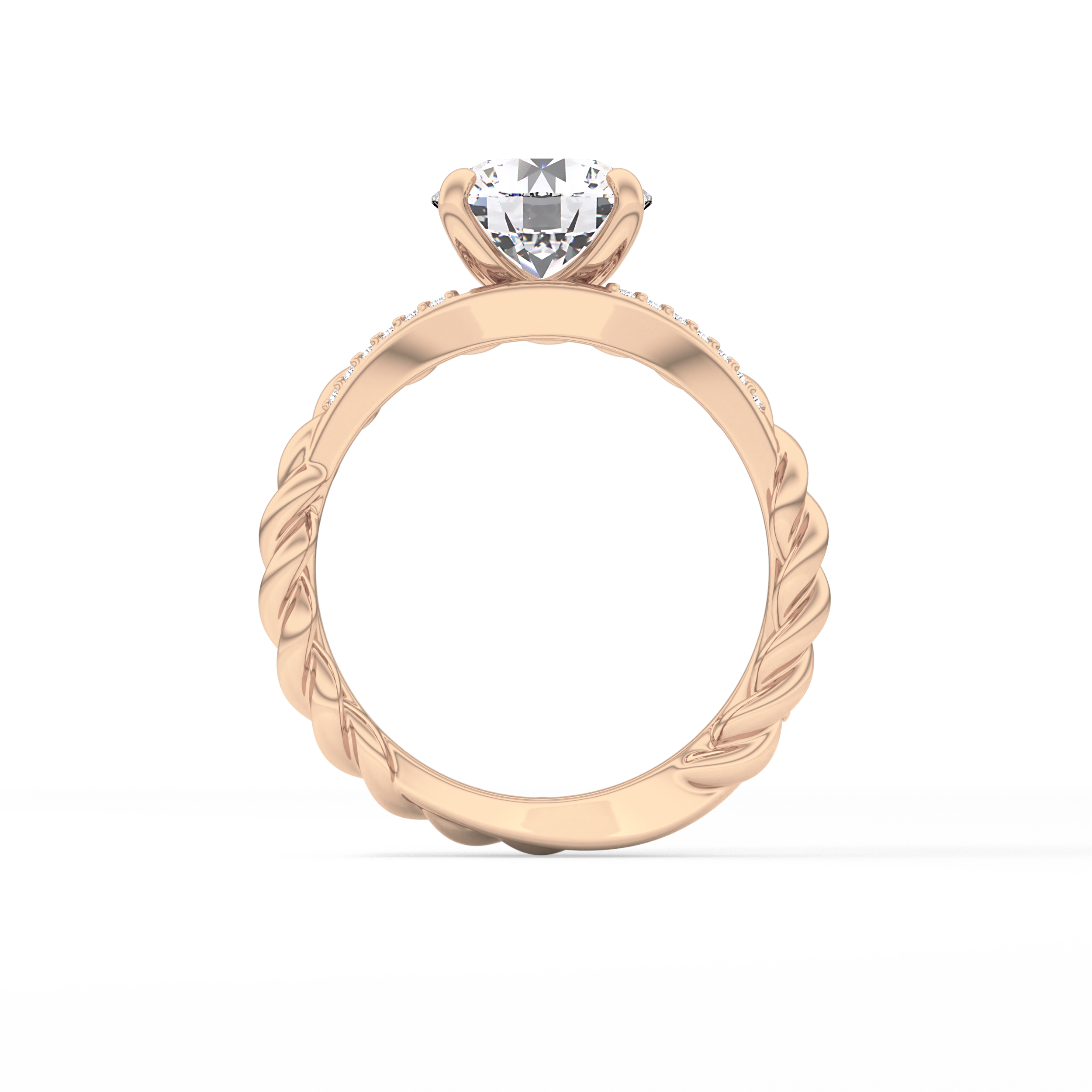 Round Pave Twisted Shank Lab Grown Diamond Engagement Ring