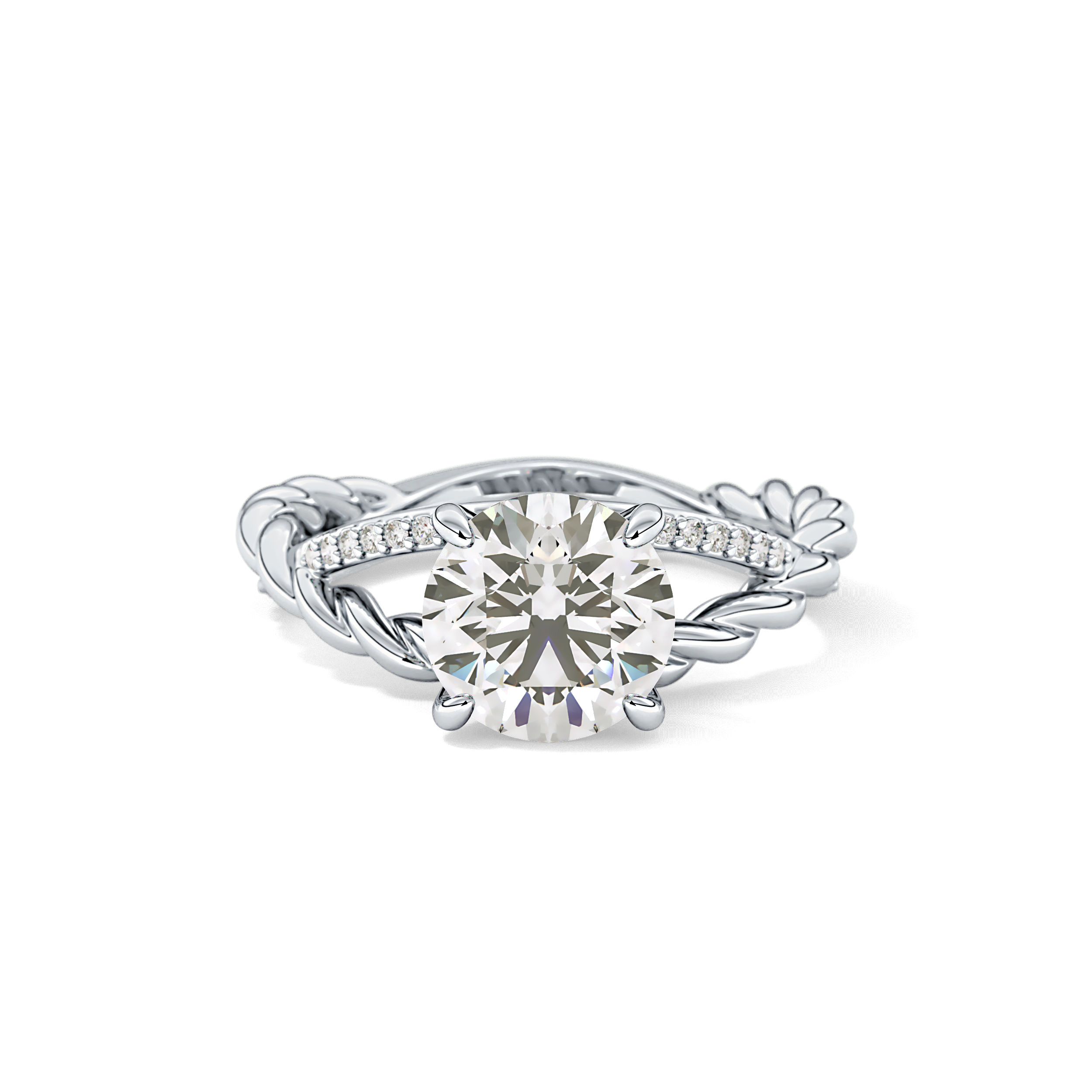 Round Pave Twisted Shank Lab Grown Diamond Engagement Ring