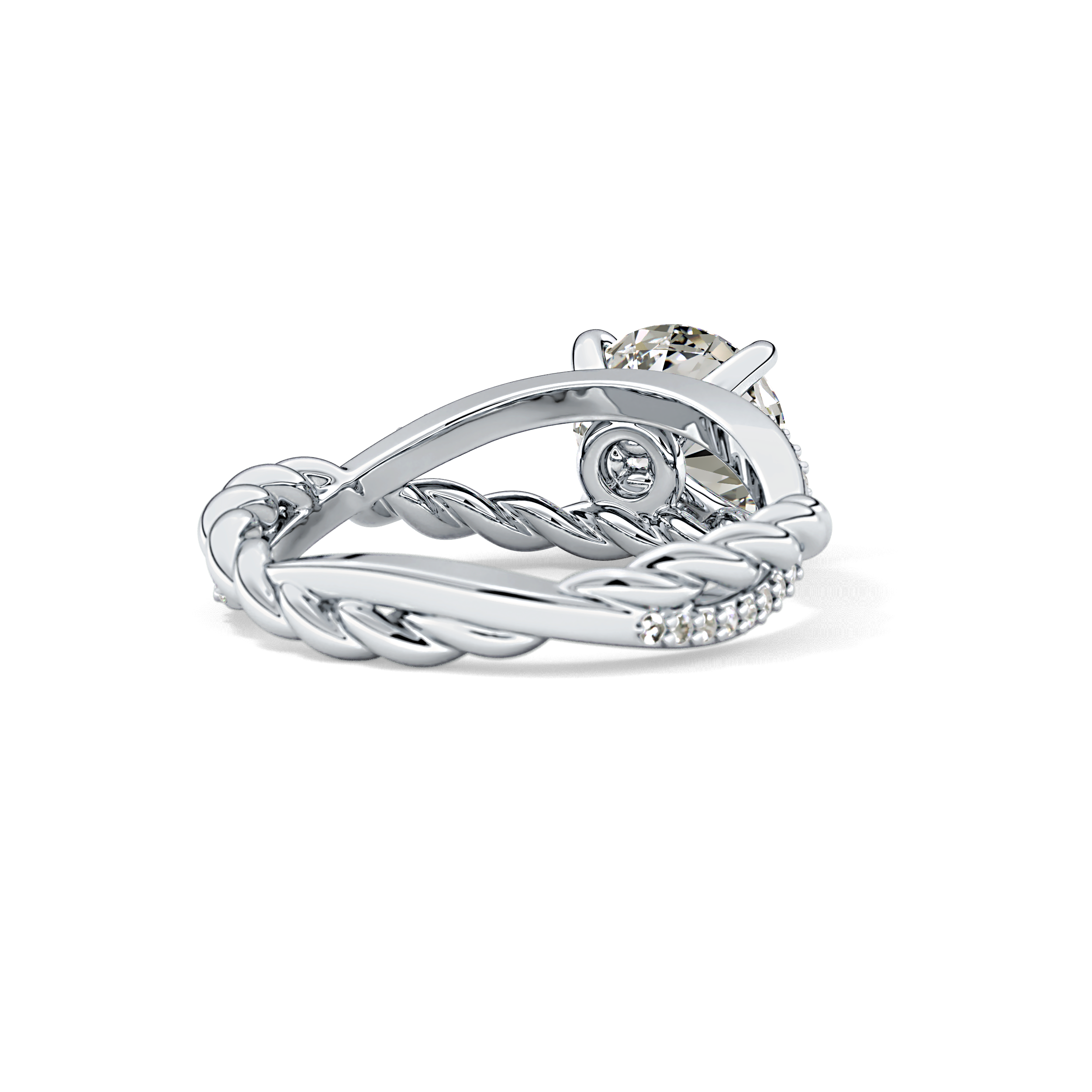 Round Pave Twisted Shank Lab Grown Diamond Engagement Ring