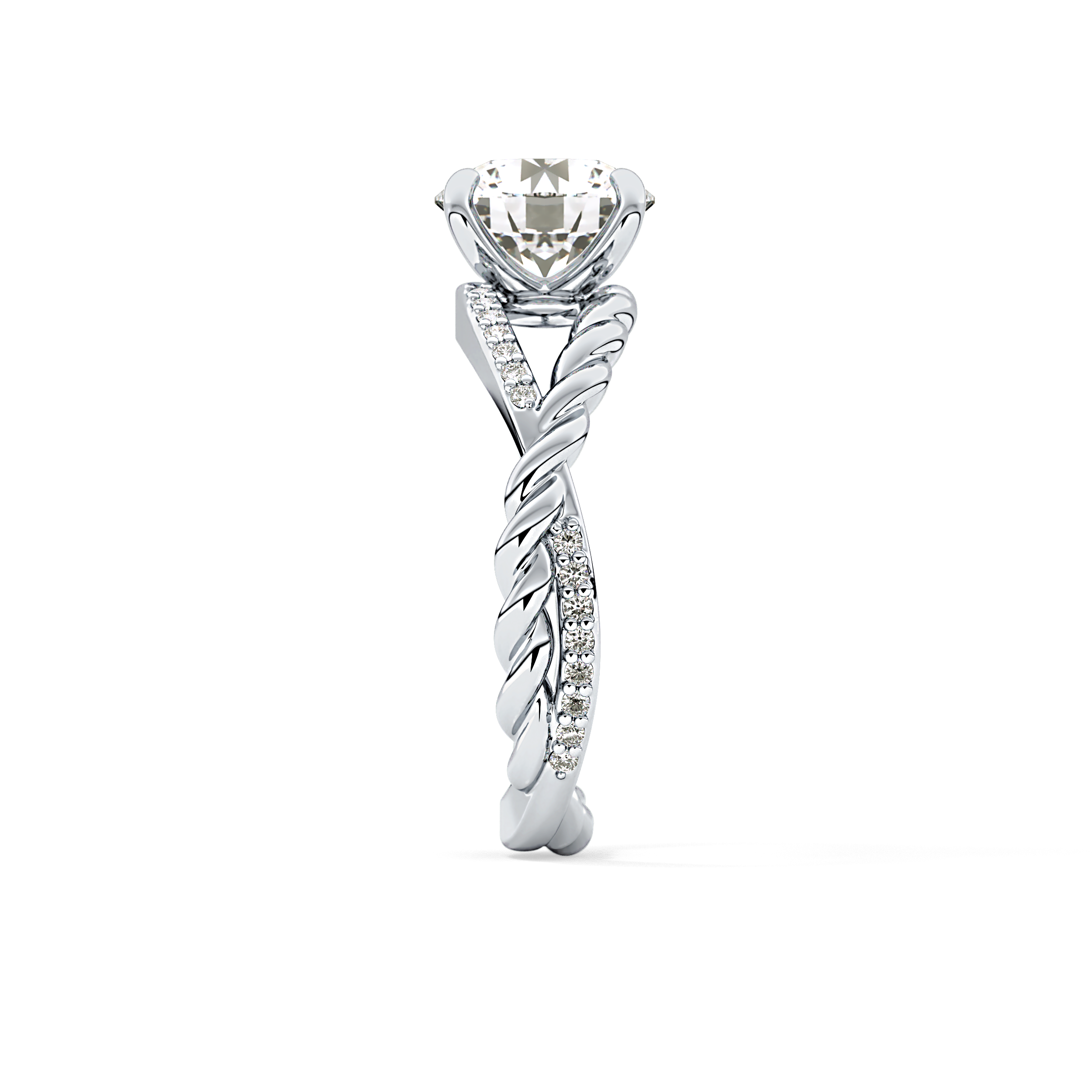 Round Pave Twisted Shank Lab Grown Diamond Engagement Ring