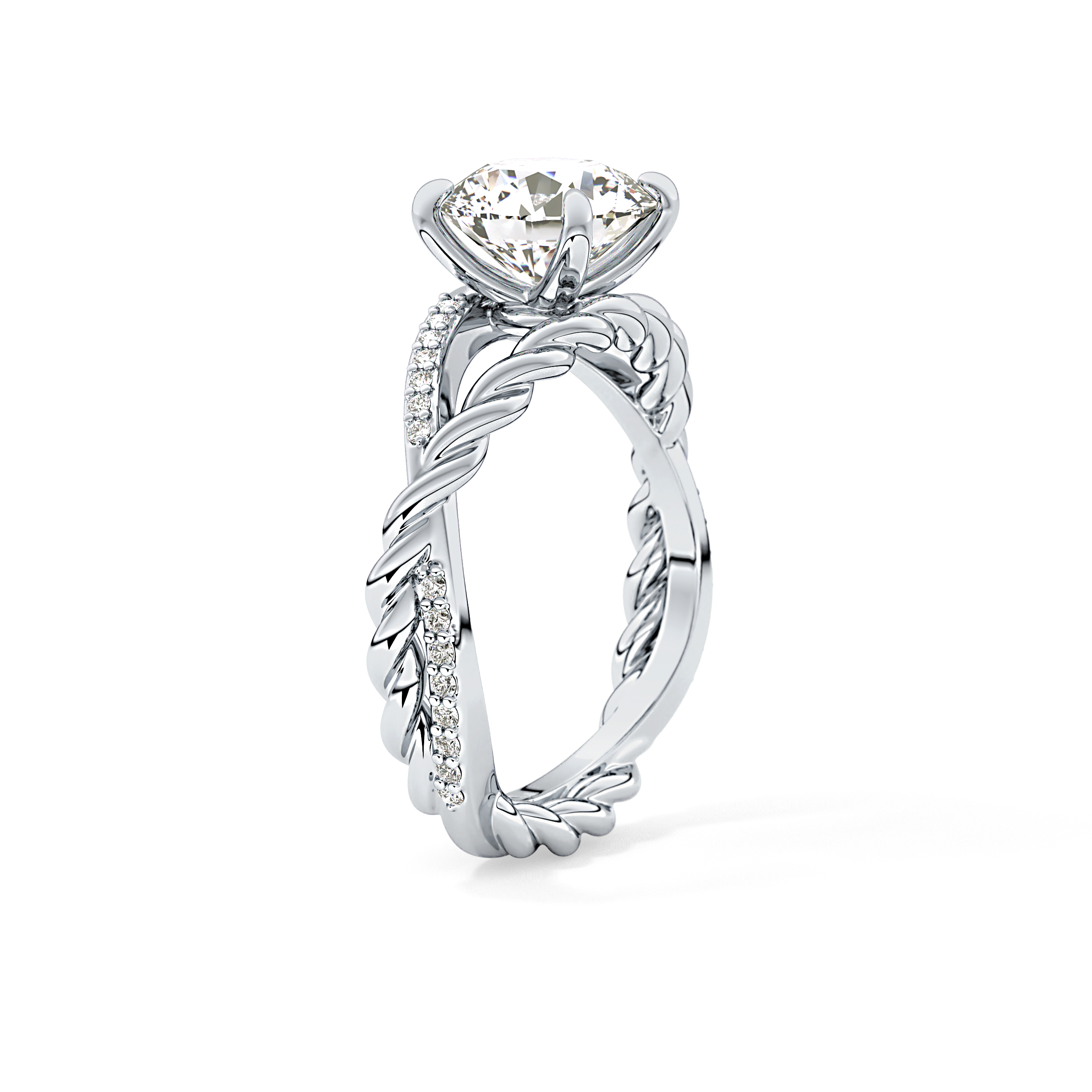 Round Pave Twisted Shank Lab Grown Diamond Engagement Ring