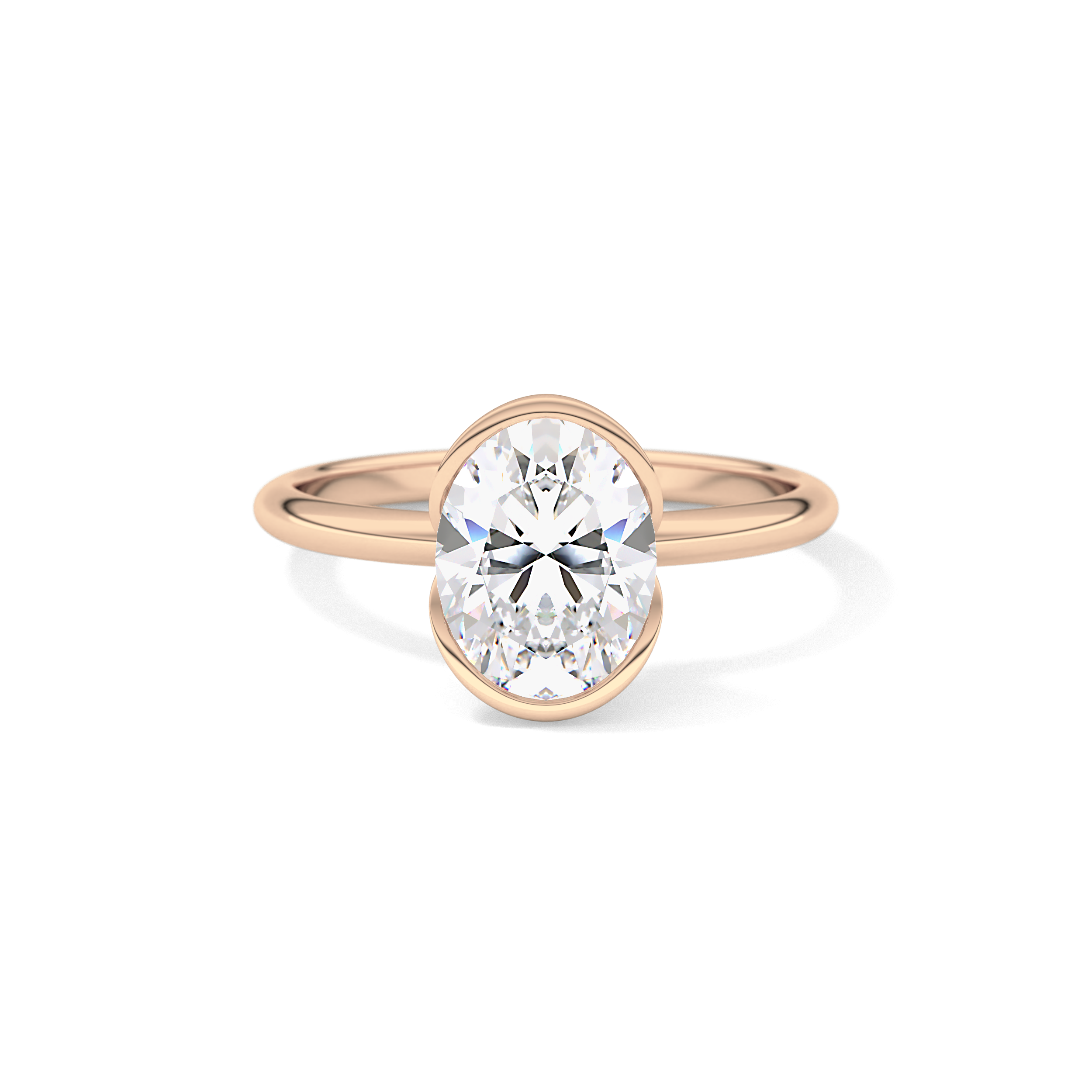 Oval Solitaire Half Bezel Lab Grown Diamond Engagement Ring