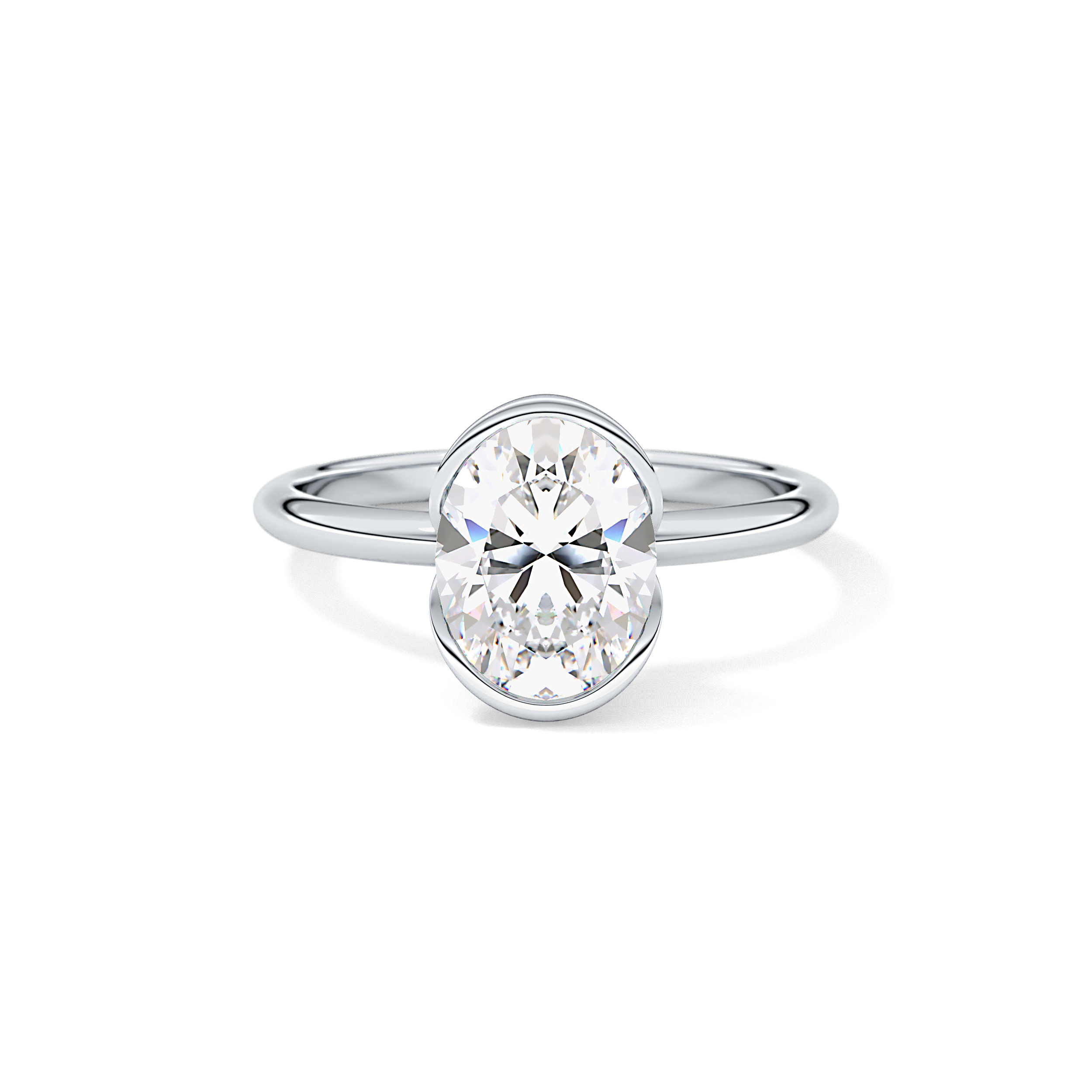 Oval Solitaire Half Bezel Lab Grown Diamond Engagement Ring