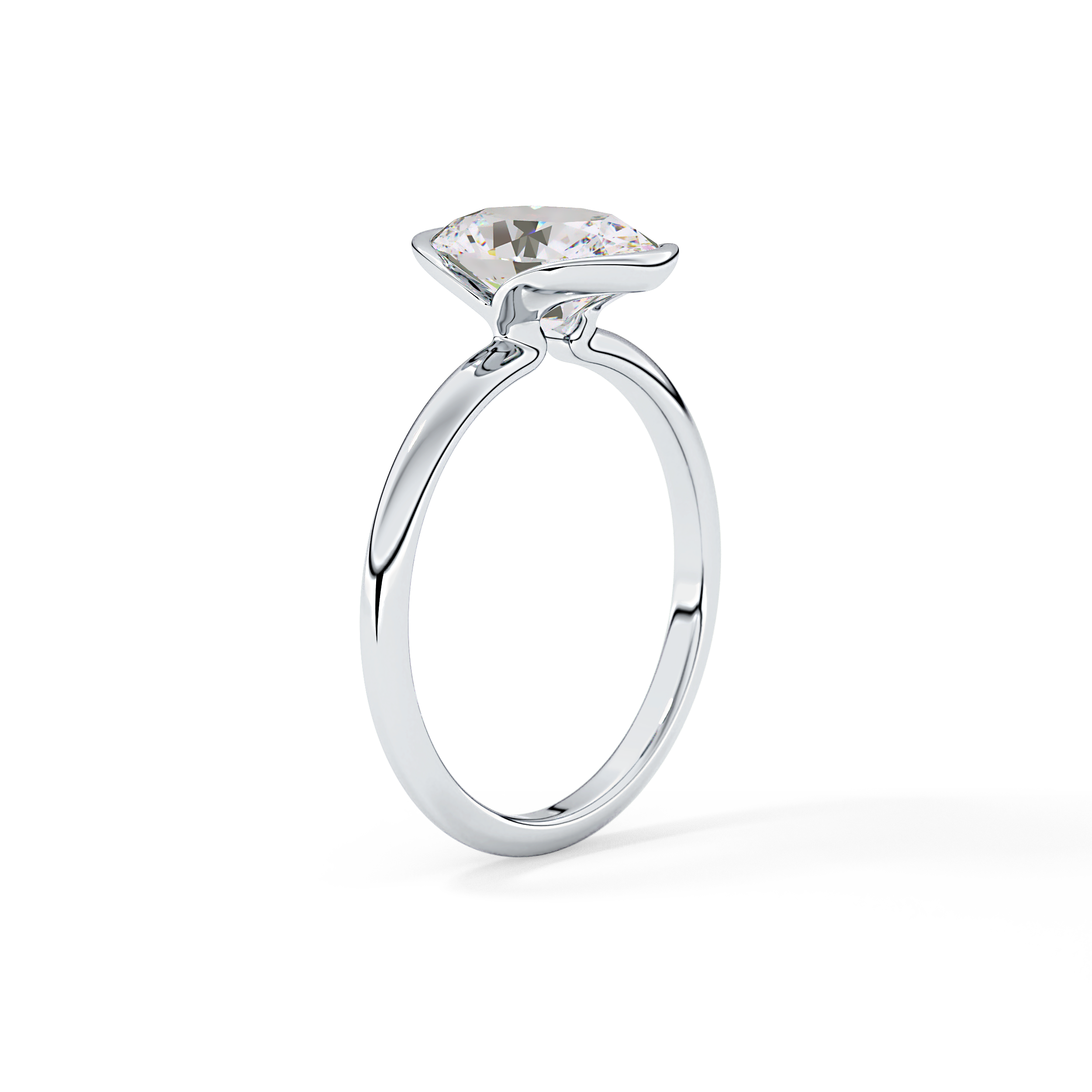 Oval Solitaire Half Bezel Lab Grown Diamond Engagement Ring