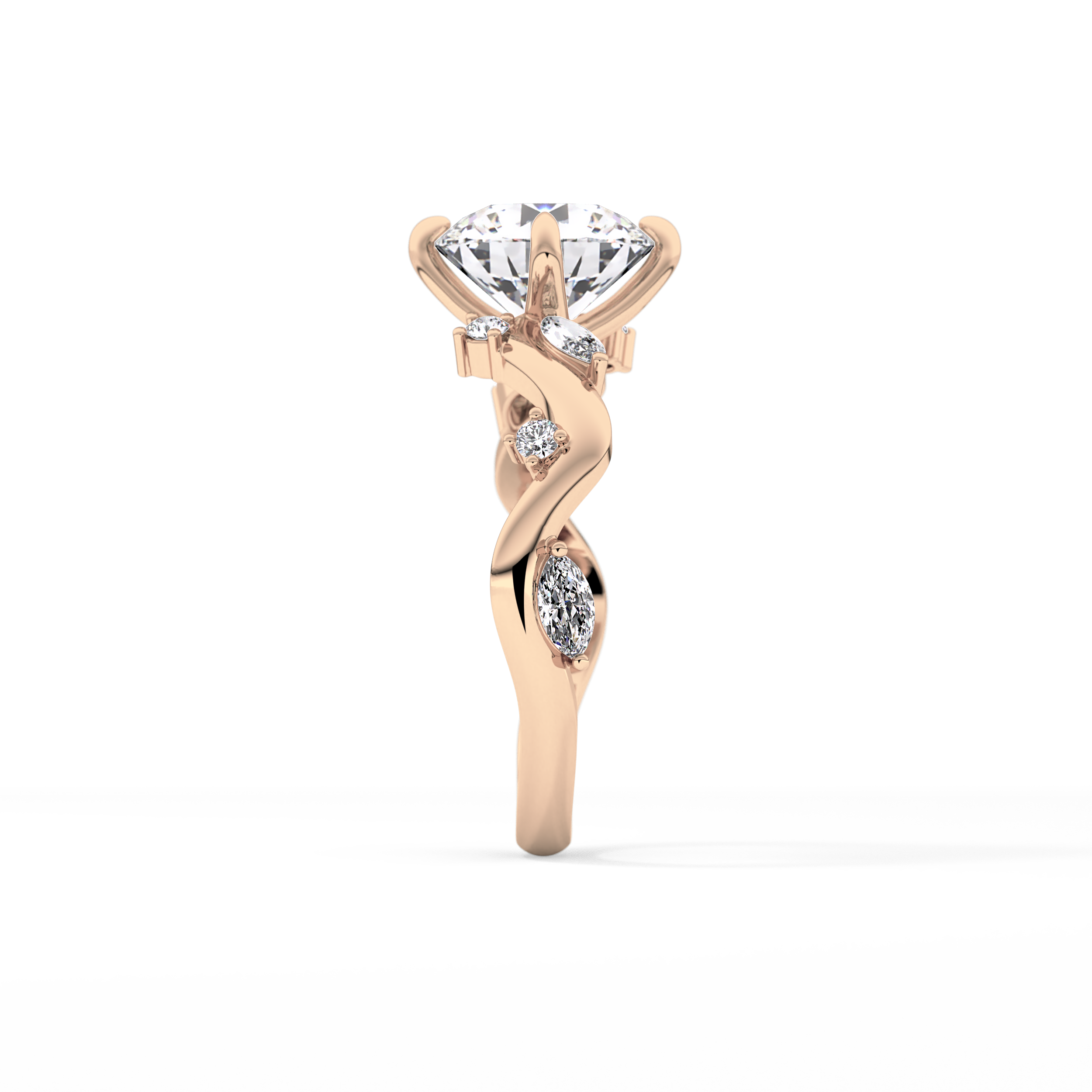 Round Twig Pave Lab Grown Diamond Engagement Ring