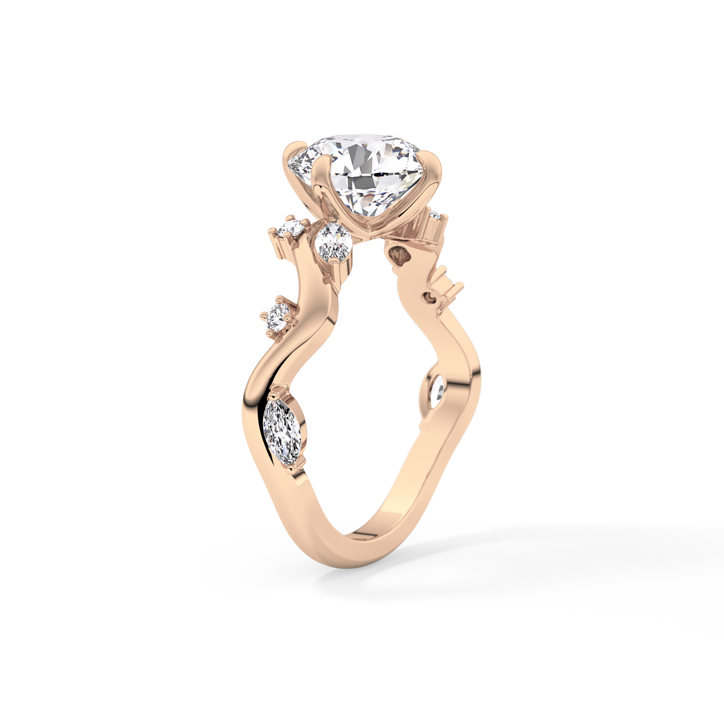 Round Twig Pave Lab Grown Diamond Engagement Ring
