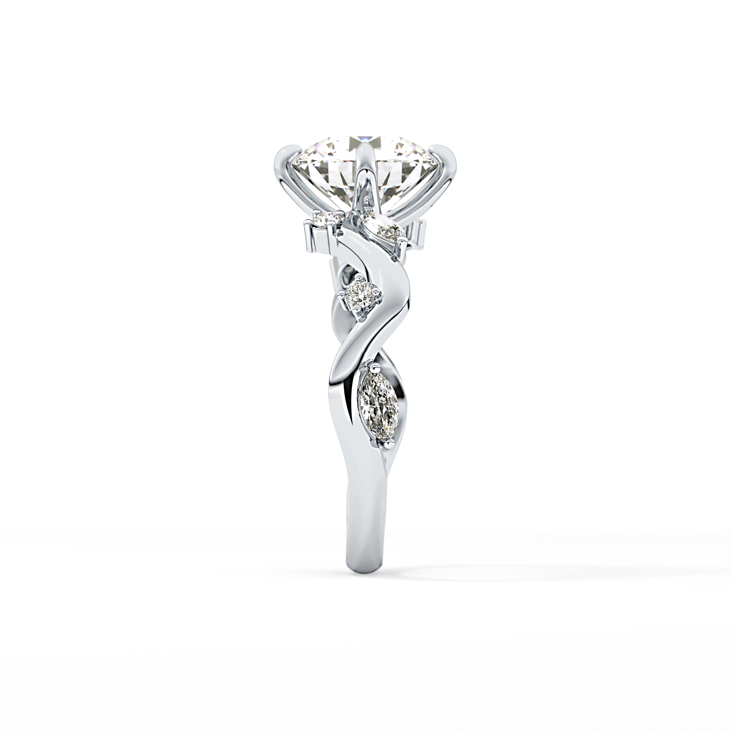 Round Twig Pave Lab Grown Diamond Engagement Ring