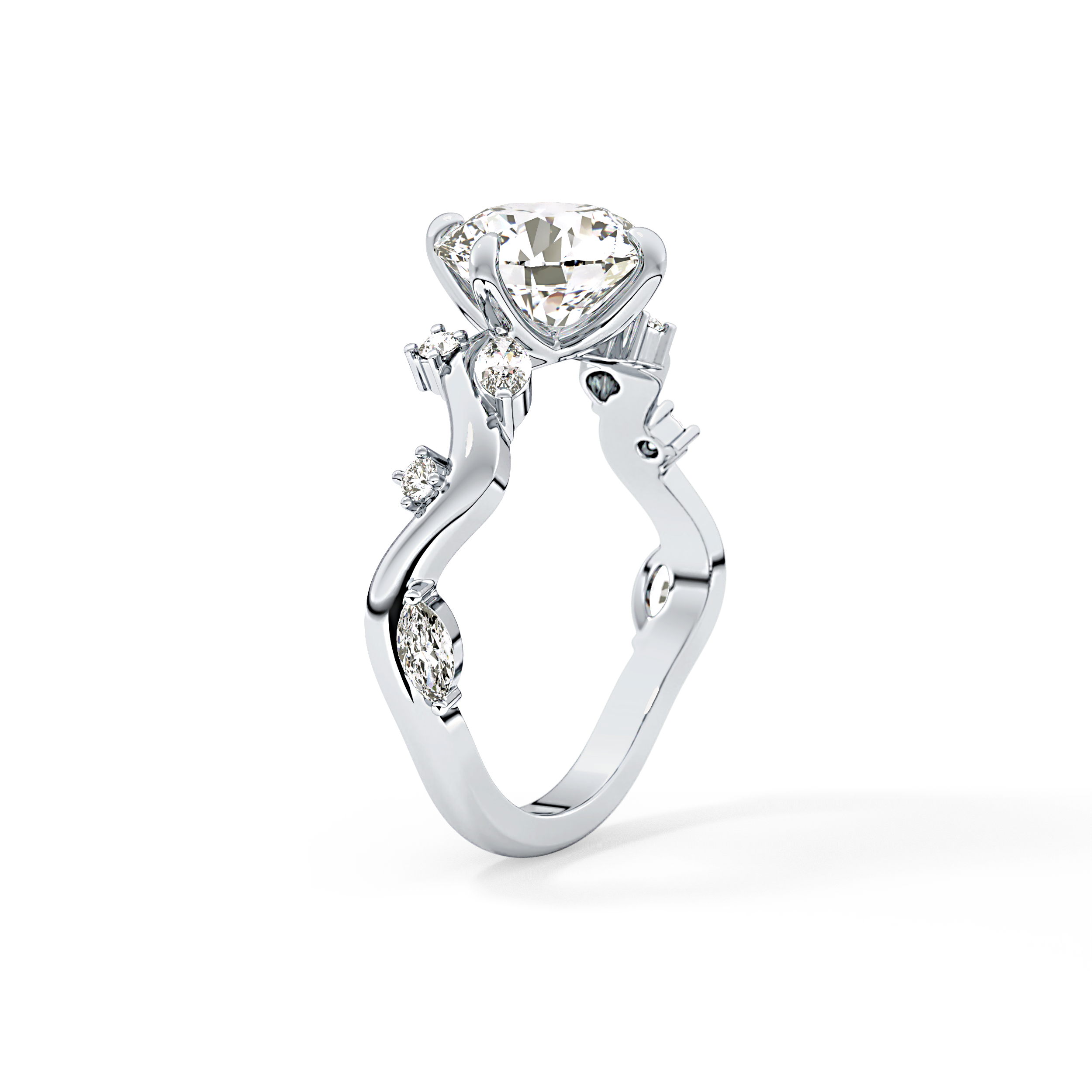 Round Twig Pave Lab Grown Diamond Engagement Ring