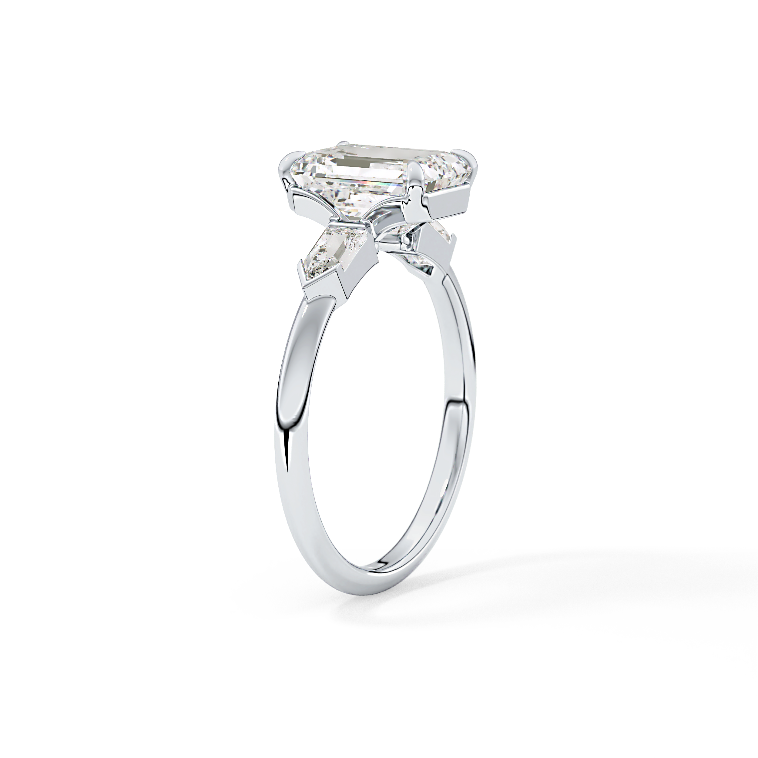 Emerald Three Stone Lab Grown Diamond Engagement Ring