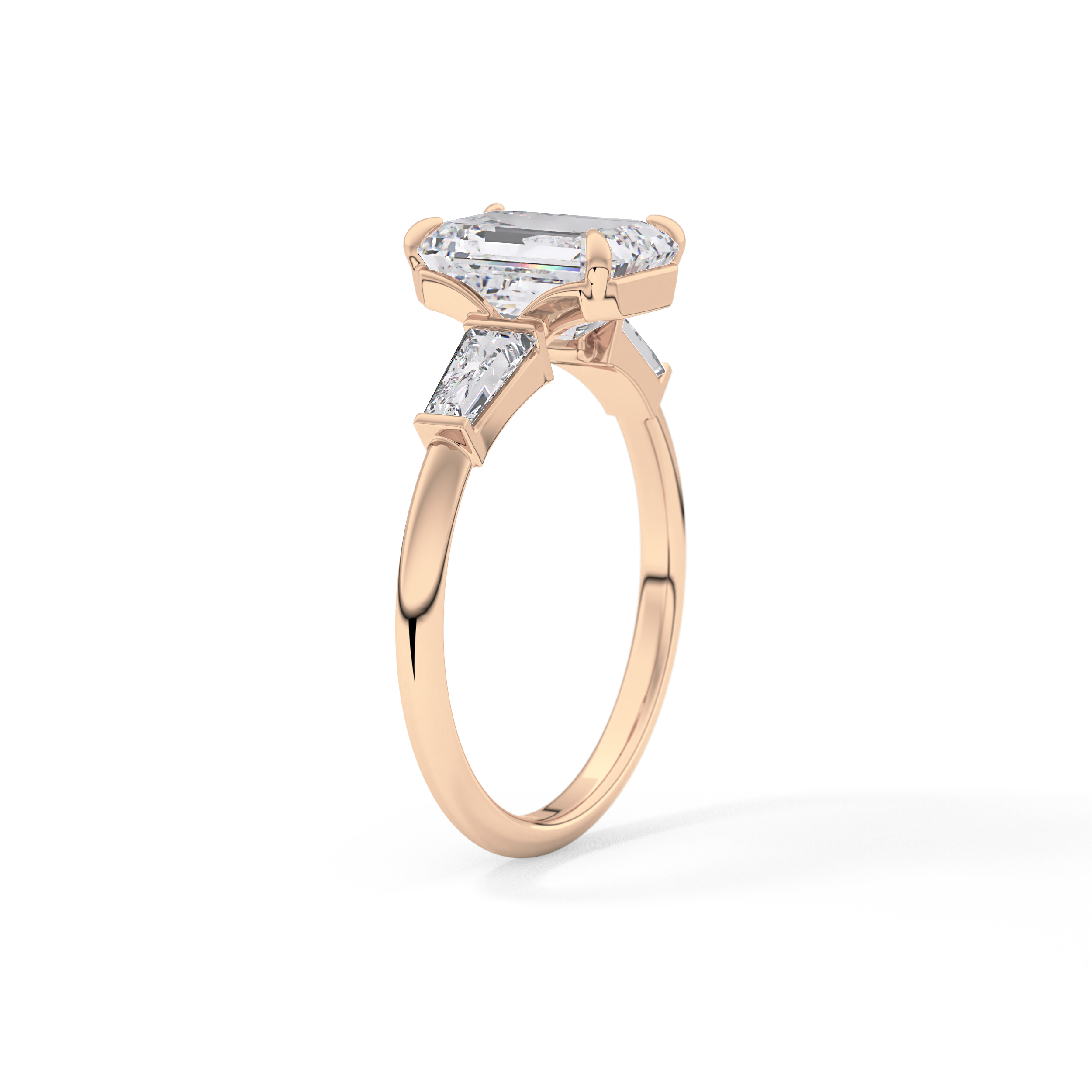 Emerald Three Stone Lab Grown Diamond Engagement Ring