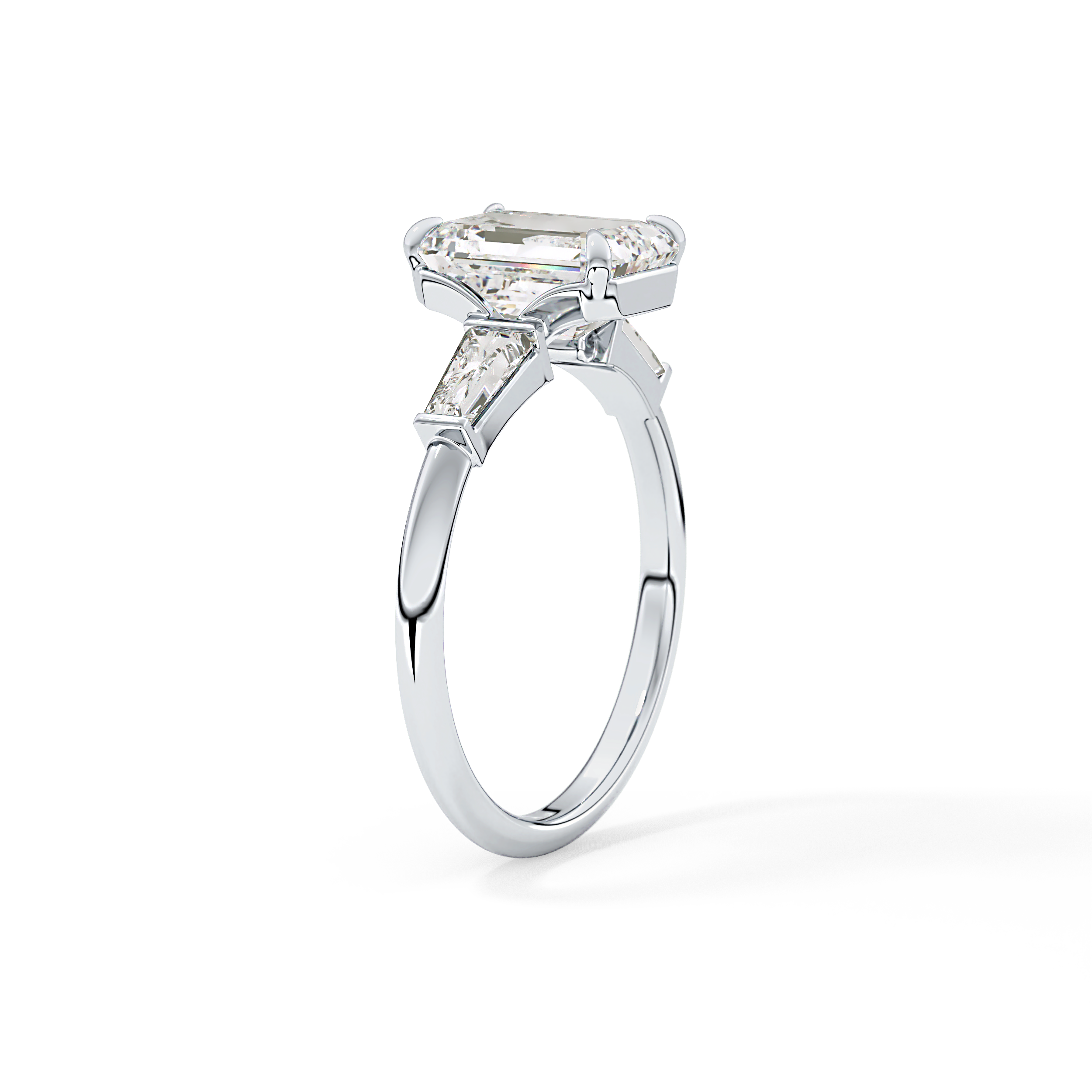 Emerald Three Stone Lab Grown Diamond Engagement Ring