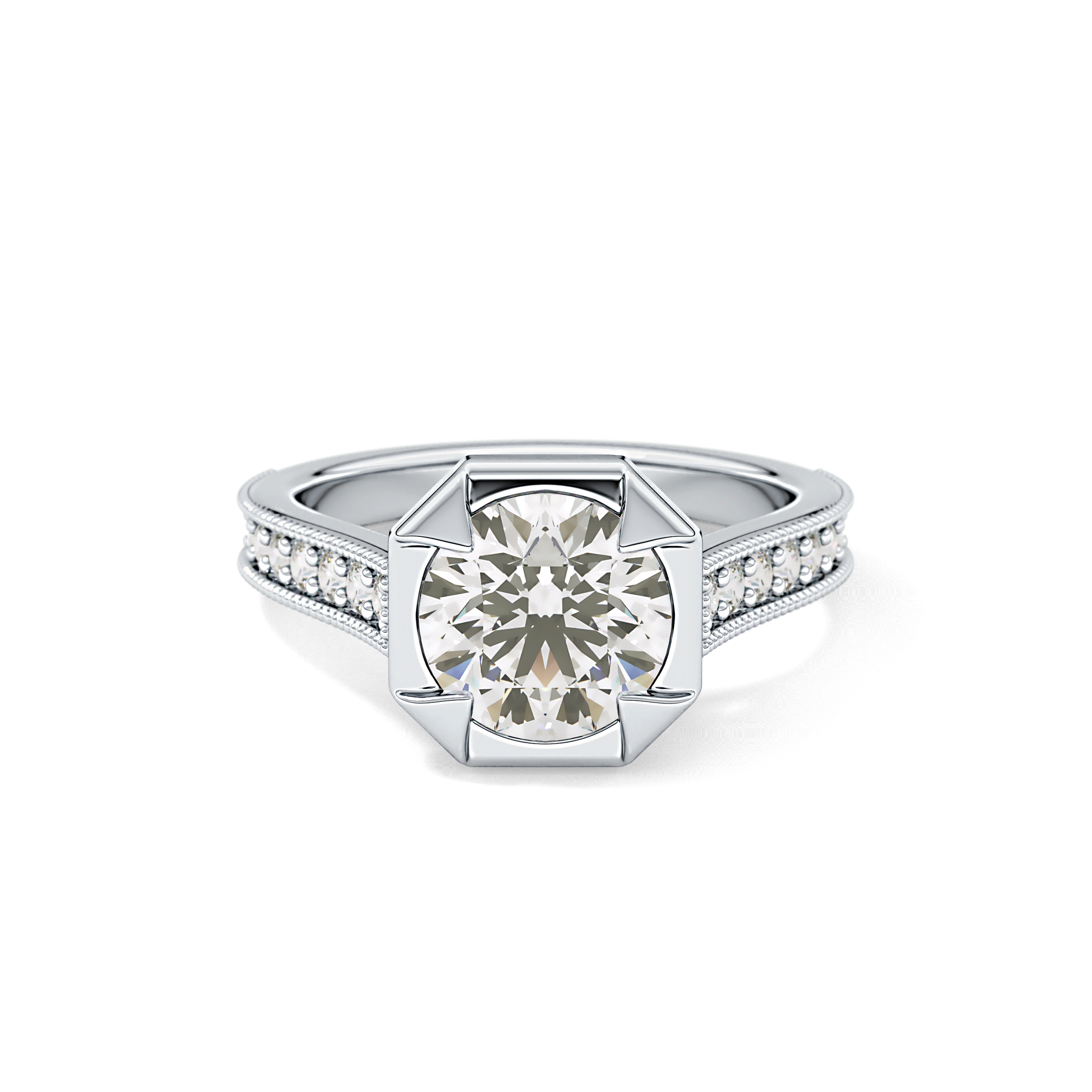 Round Bezel & Channel Pave Lab Grown Diamond Engagement Ring