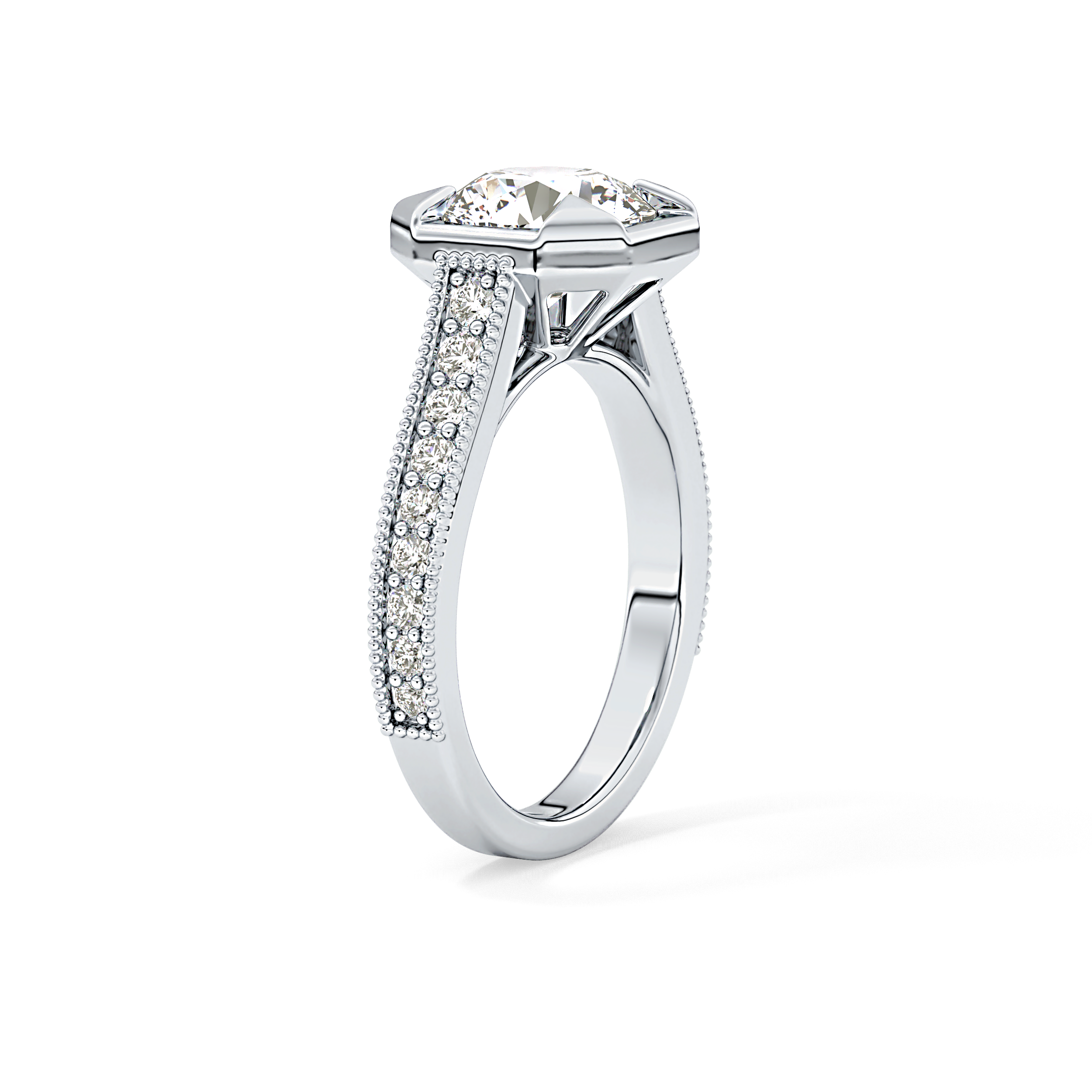 Round Bezel & Channel Pave Lab Grown Diamond Engagement Ring