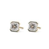 1 TCW Asscher Half Bezel Lab Grown Diamond Stud Earrings