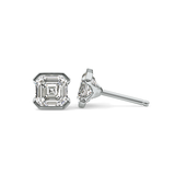 1 TCW Asscher Half Bezel Lab Grown Diamond Stud Earrings